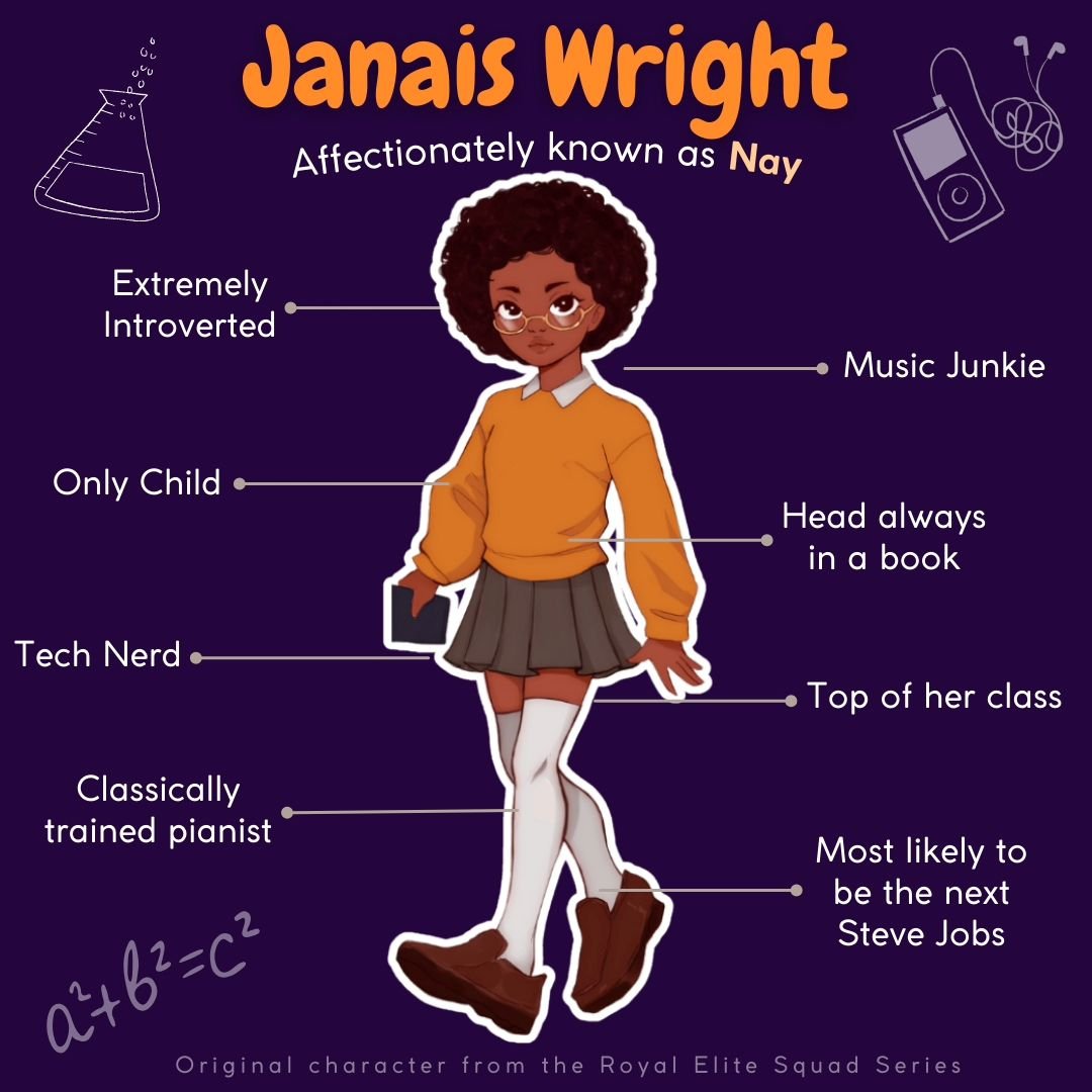 On Fridays, we introduce characters from the Royal Elite Squad universe. 

Meet Janais Wright ✨️ (1 of 4)

In the Royal Elite Squd, Janais struggles to find her own voice and her identity as she lives in the shadows of her parents.
But what happens w