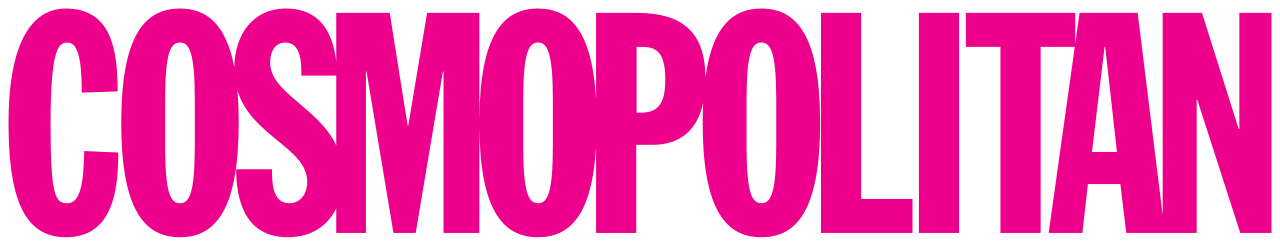 Cosmopolitan magazine logo in bold pink text on a black background.