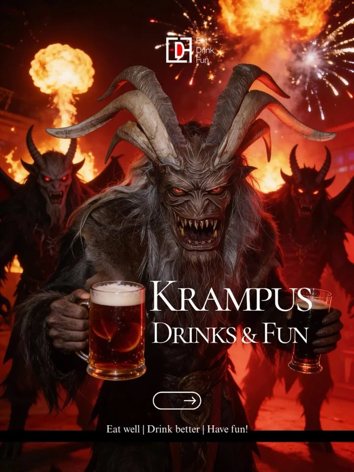 The Krampus appear from late November through the first days of December, building toward the main event on December 6, the feast of Saint Nicholas. After dark, they flood the streets with clattering chains, firelit torches, and those unmistakable gr