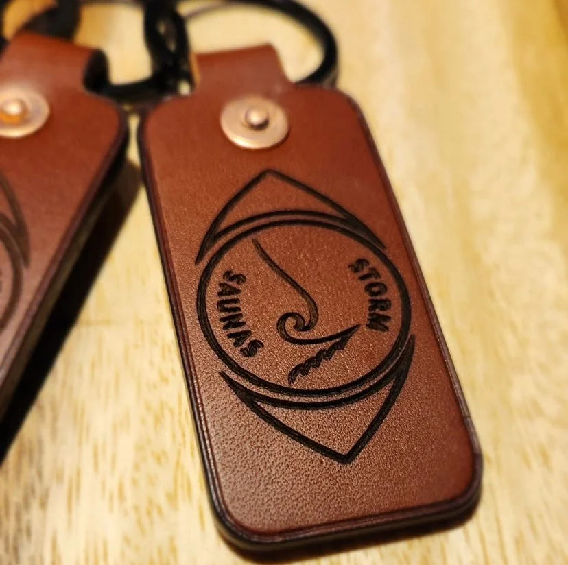 This local business in Sooke, @coastaloak_leather made us some leather keychains for our door locks. They do incredible hand crafted leather products for very reasonable prices. Their wallets are rad too! #stormsaunas #supportlocal #craftsmanshipcoun