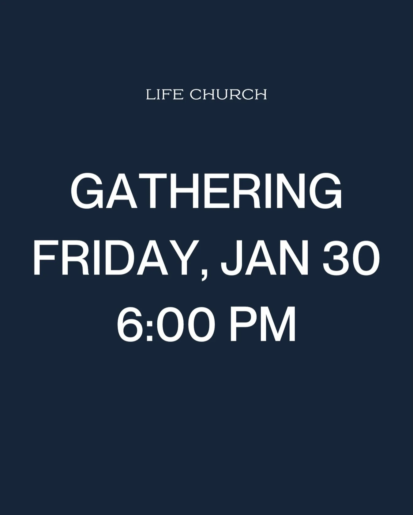 In anticipation of more inclement weather this weekend, we have cancelled our Sunday worship gathering.

Instead, we will gather TOMORROW, FRIDAY at 6:00 PM. There will be no Life Kids or childcare available. If you are unable to join us, the sermon 