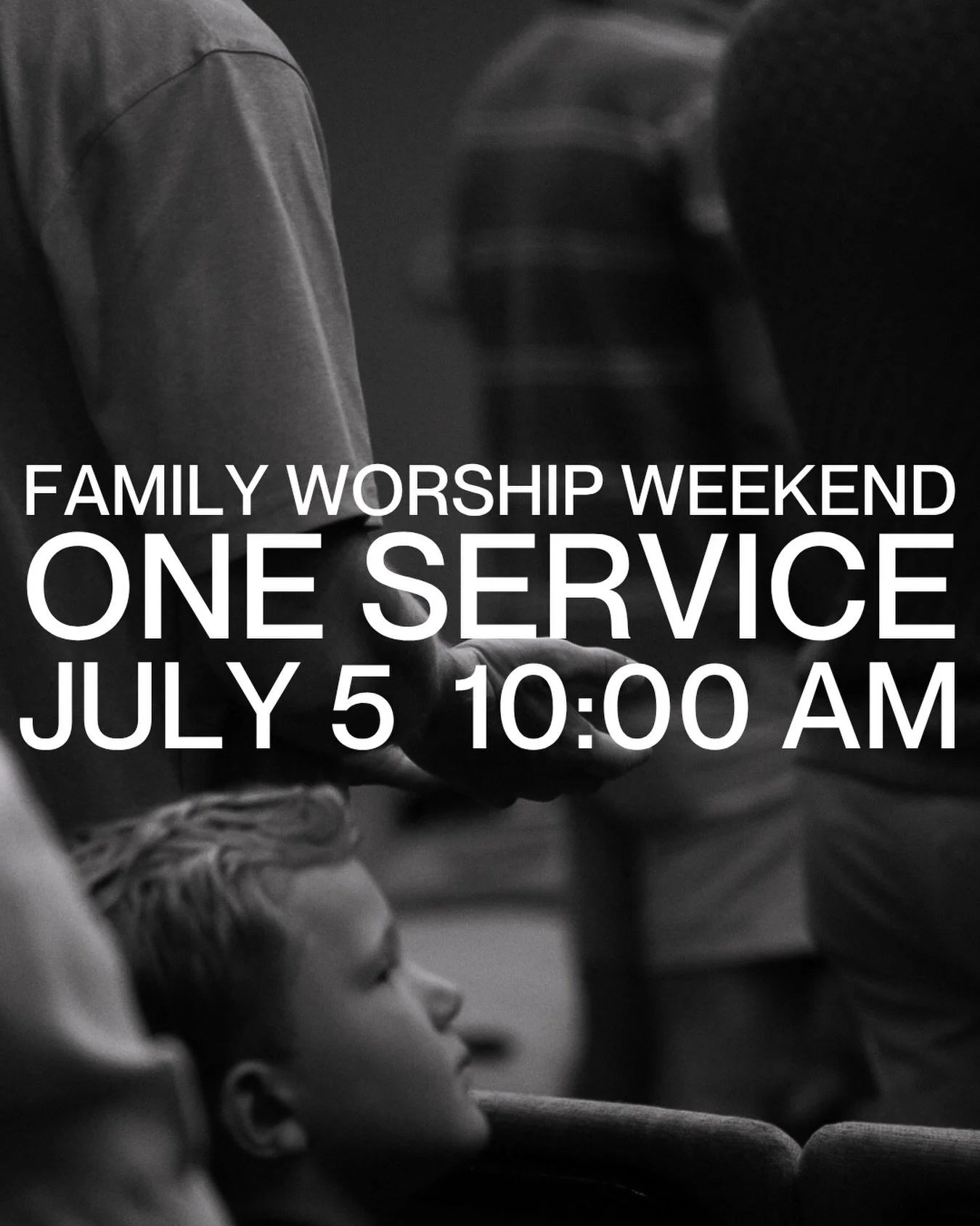 One service this weekend.
This weekend is also a family worship weekend which means Life Kids will be available for birth through pre-kindergarten.

See you at 10:00!