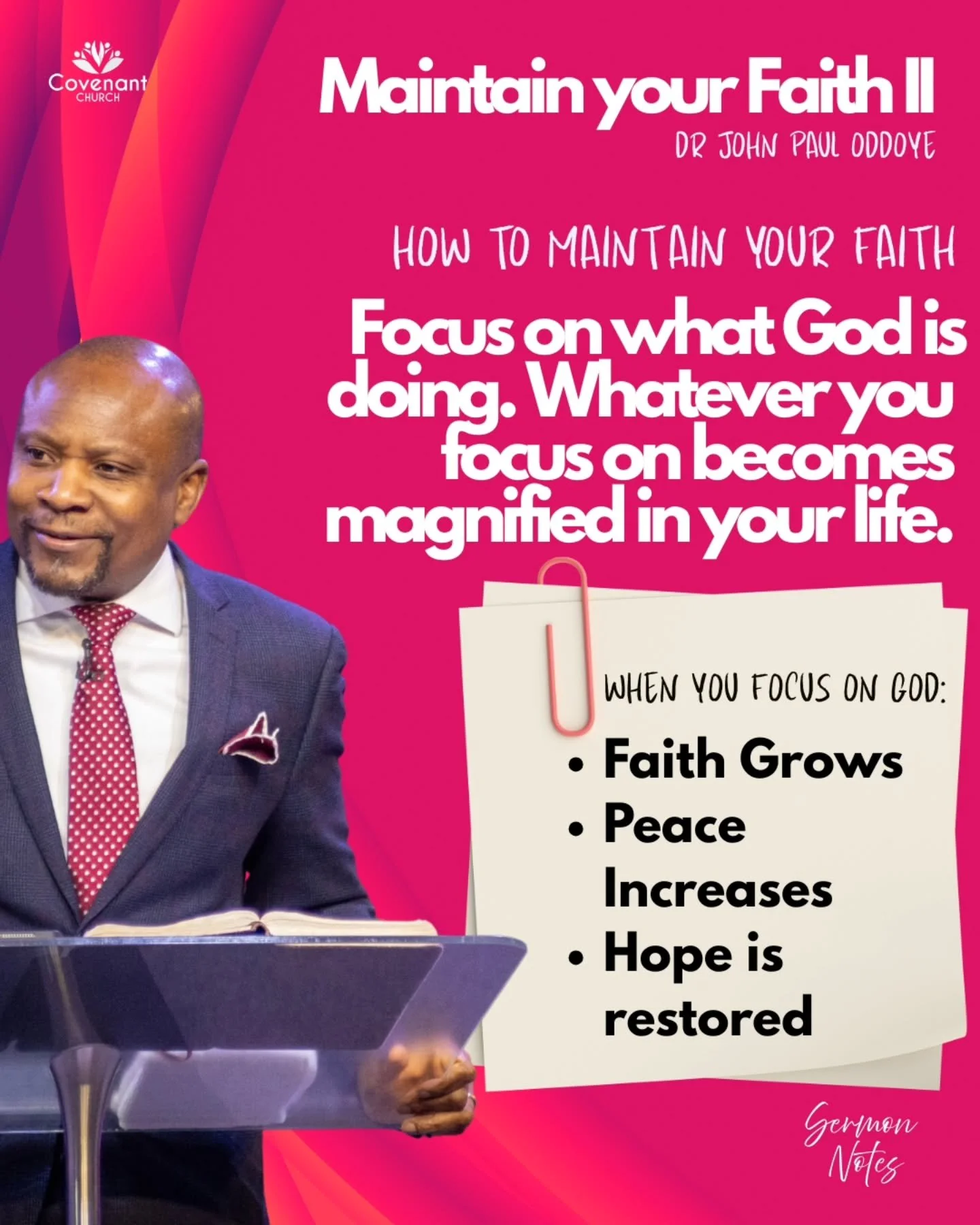 Pastor John Paul continued his series on maintaining your faith! What a word 🔥 
Available to watch on YouTube 
#sermonnotes #sundayservicerecap #churchflow #wordofGod