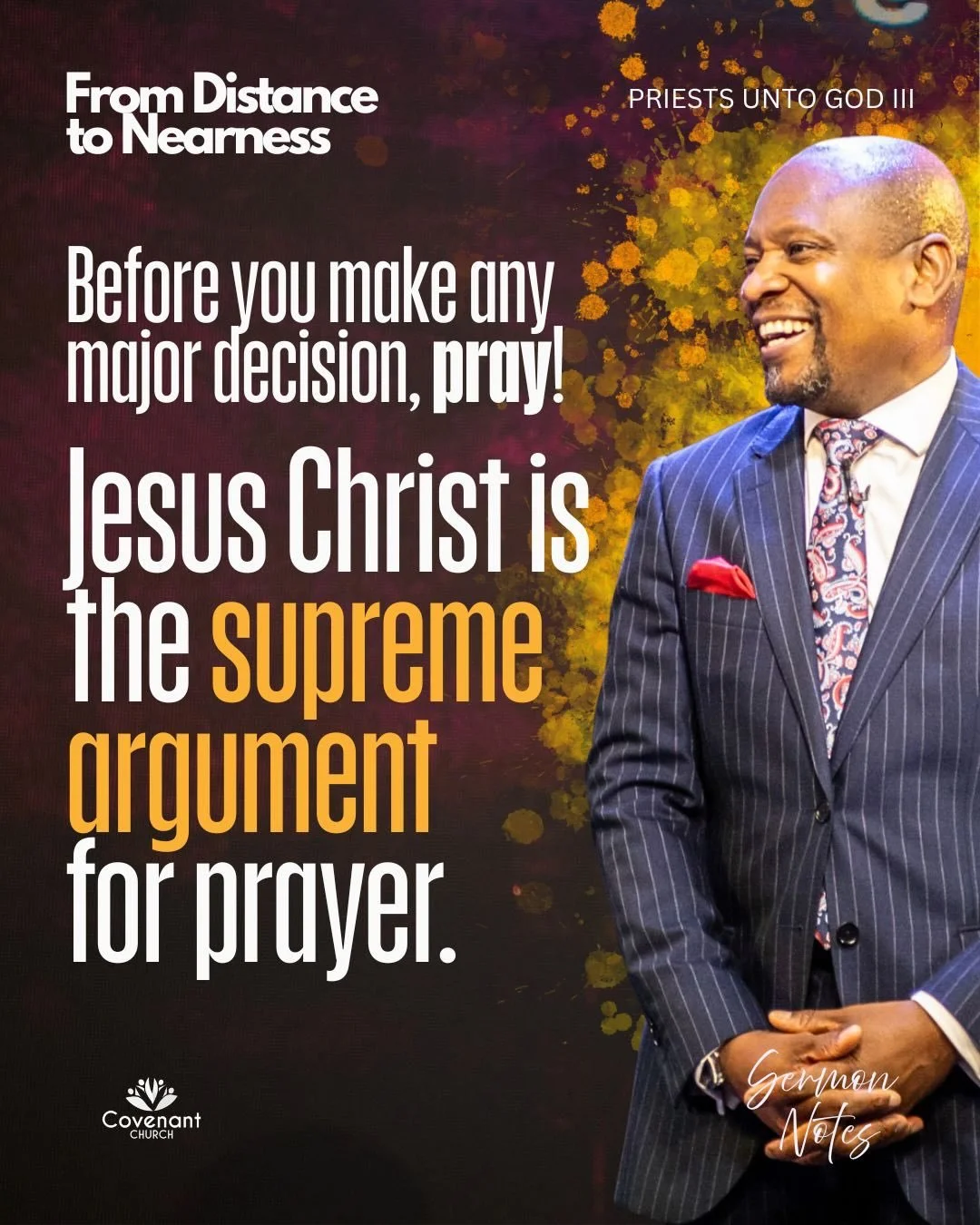 Every day, PRAY. 🙏 This morning Pastor John Paul continued with the sermon &lsquo;From Distance to Nearness: Priests Unto God&rsquo;. Re-watch the whole sermon now on YouTube now. 

#sundaysermon #prayerlife #youtube #covenantchurchuk #southamptonuk