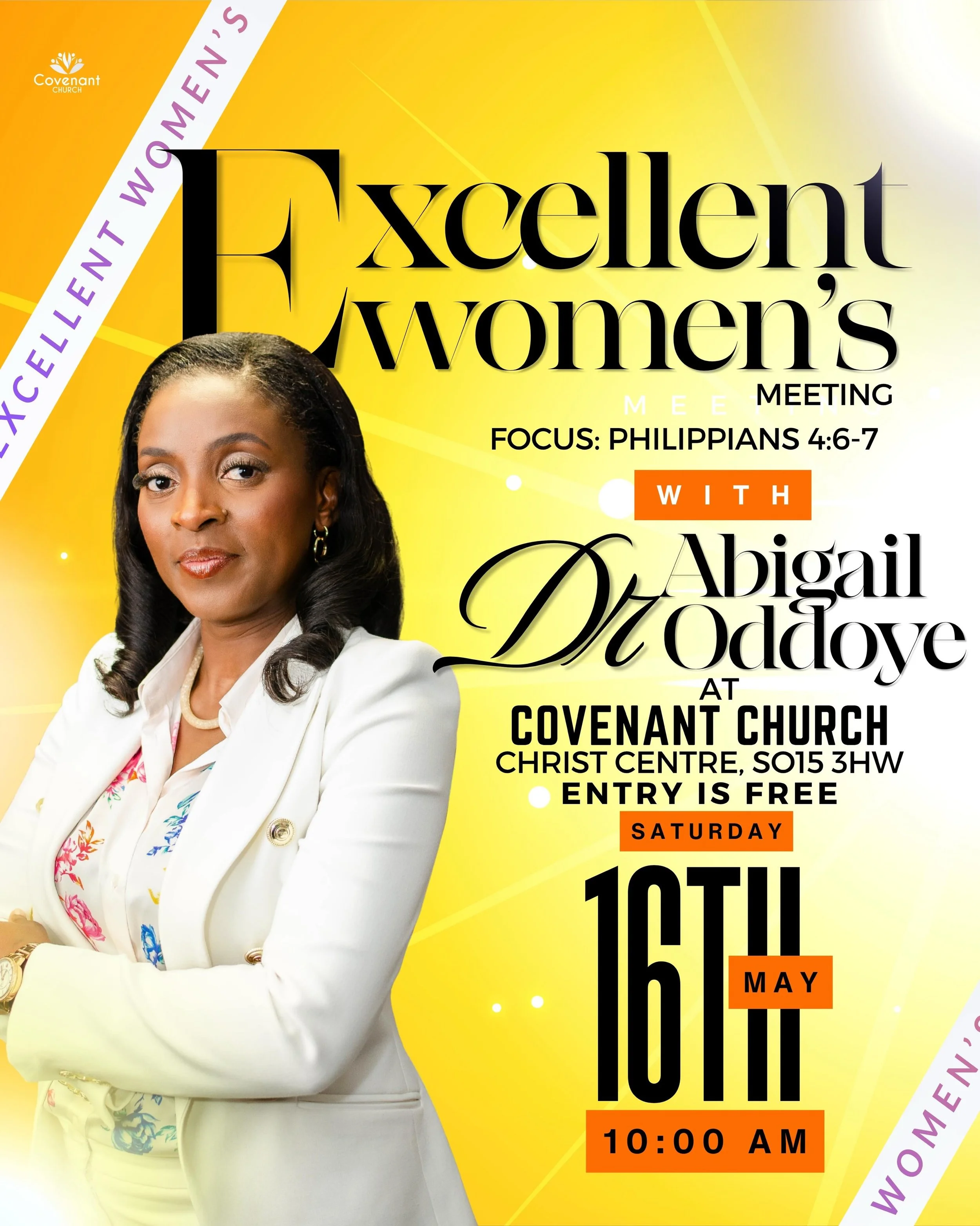 Ladies, mark the date of the next Excellent Women&rsquo;s meeting with Pastor Abigail. 🗓️ Expect to be refreshed and nourished by the Word of God 🌺 Don&rsquo;t miss it!

#excellentwomen #covenantchurchuk #southamptonuk