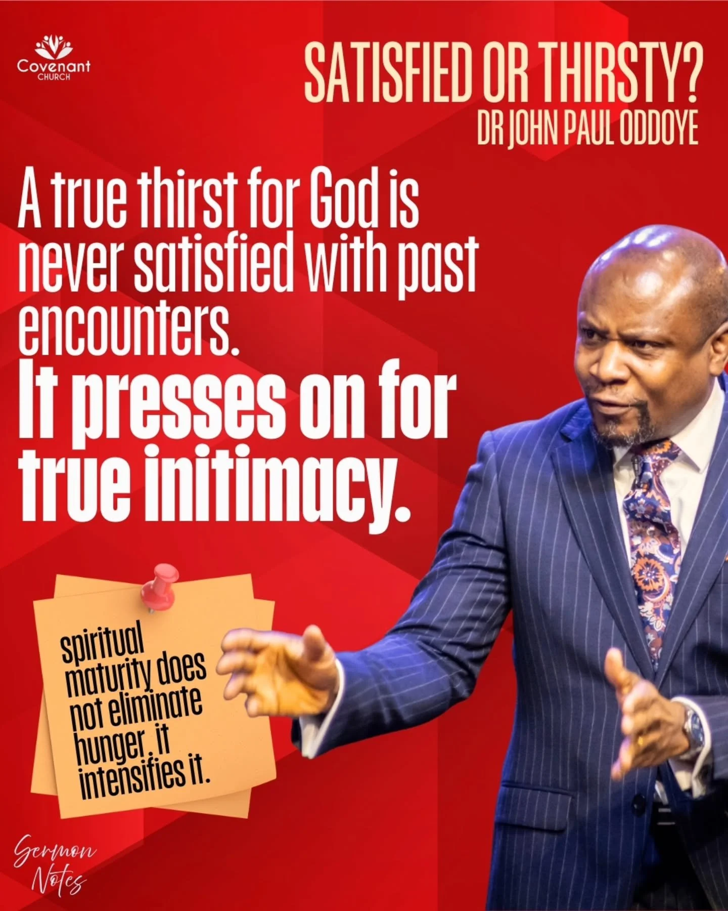 Pastor John Paul taught an insightful word on satisfied or thirsty. There are depths in God 🔥
Listen to the full sermon on YouTube today 
#sermonnotes #teachingservice #wordofGod #depths