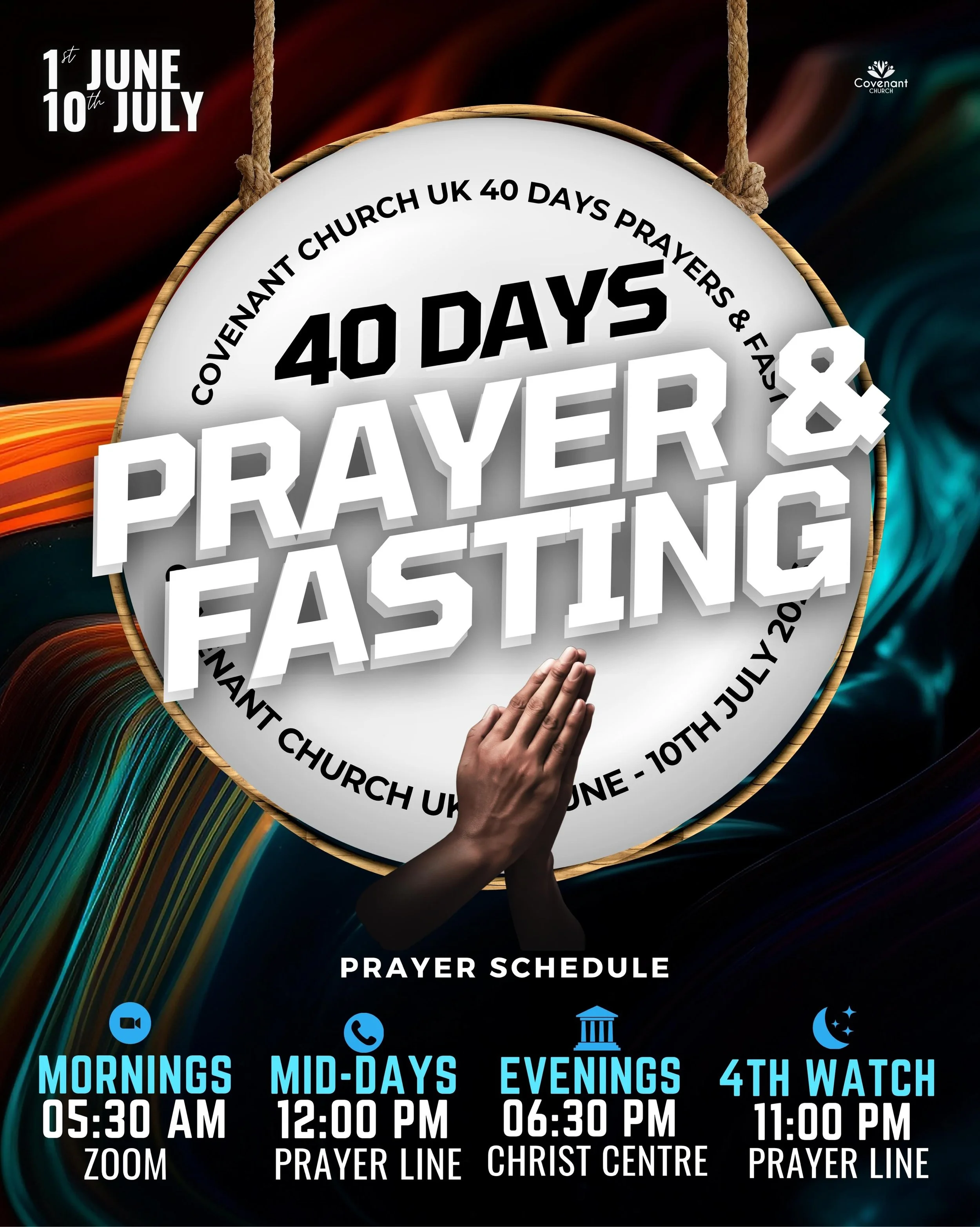 Welcome to the month of June! We begin our prayer and fasting season today. 40 days of power! 🔥 Make sure you connect every day for all our prayer watches.

#prayerandfasting #prayerchangesthings #prayerwarriors #covenantchurch #southamptonuk