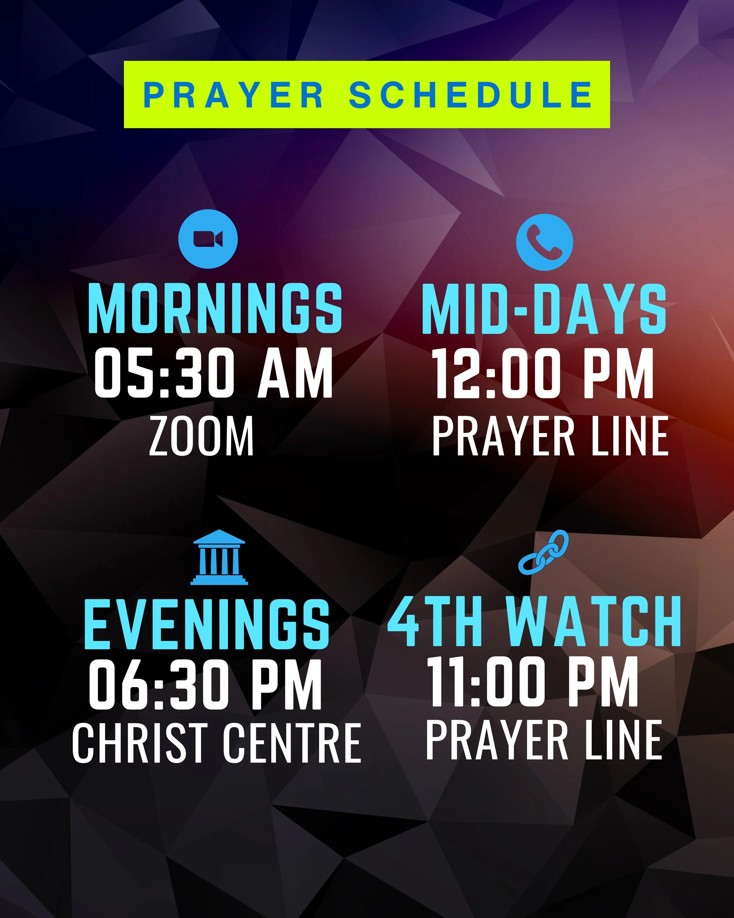 Covenant Church Prayer Schedule