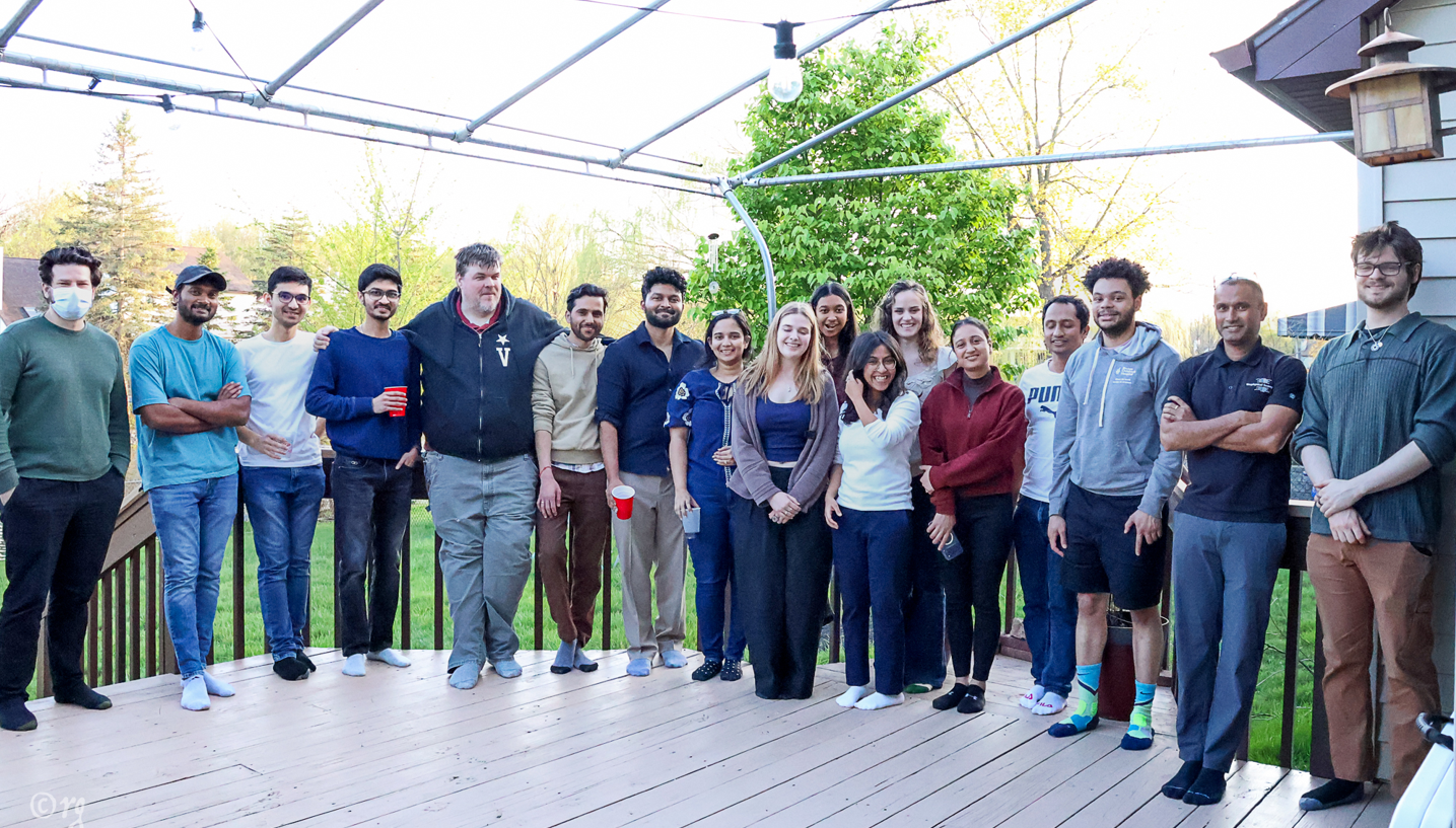 Banerjee Lab gathering celebrating Tharun's successful dissertation defense