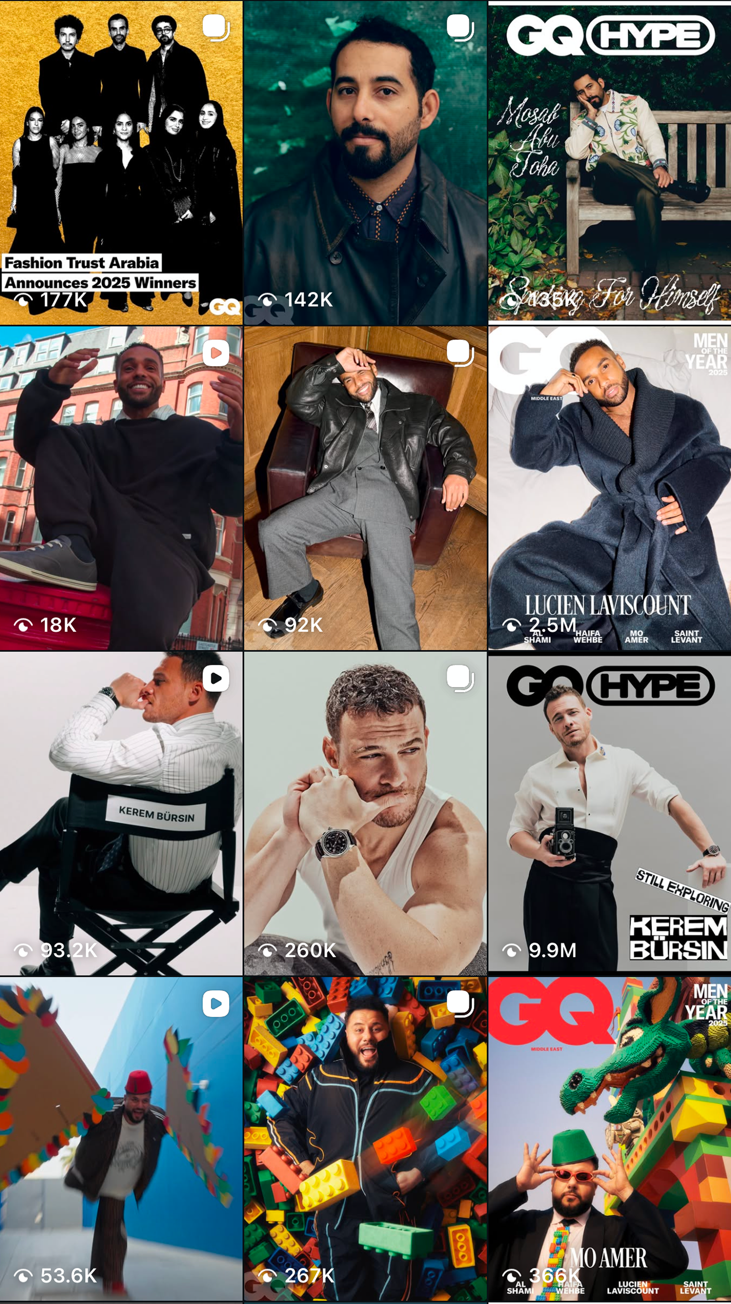 Collage of nine images featuring diverse men and women, mostly in fashion or casual settings, with some posing with photographers' equipment, building blocks, or in outdoor environments, displaying a variety of expressions and styles.