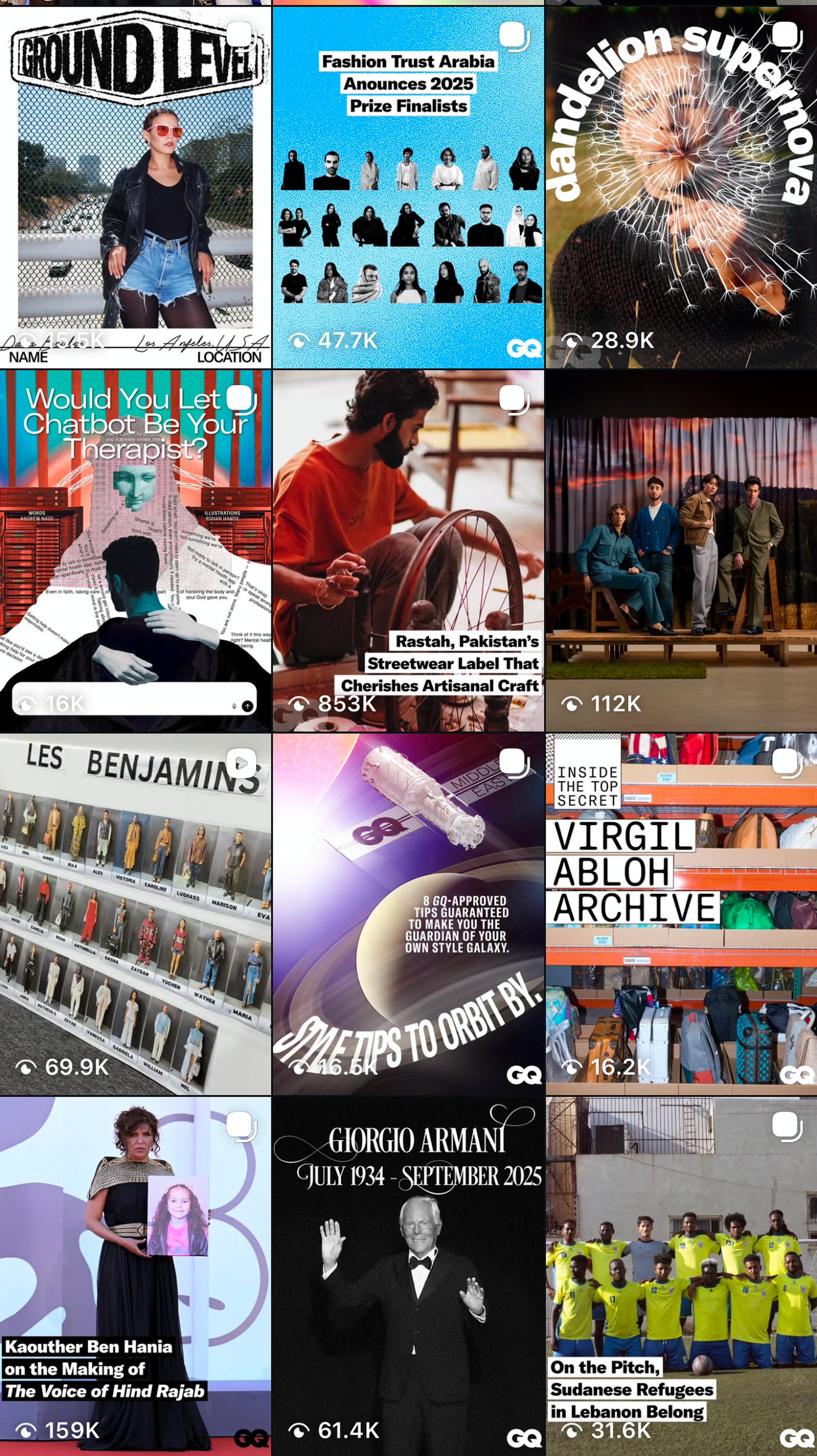 Collage of nine images featuring fashion, technology, art, and people in different settings, including a woman with sunglasses, a group of model finalists, a sparkler with the word 'delannie', a chatbot concept, a man working on a bicycle, a modeling