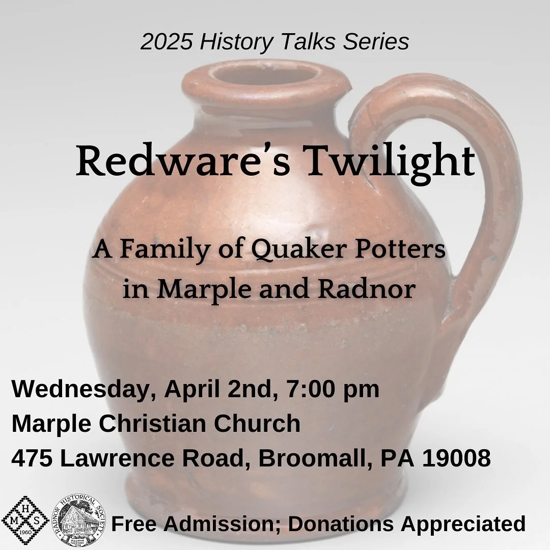 Join the Marple Historical Society and @radnorhistorical on April 2nd for a story so big we couldn&rsquo;t keep it to one township. In the 1830s Eber James, part of a Quaker family steeped in generations of pottery making, moved his business from Che