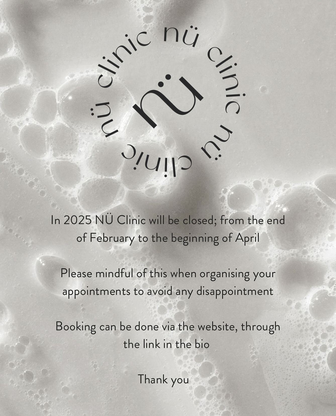 In 2025 the clinic will be closed for 7 weeks; from the end of February to the beginning of April 💫 
Please mindful of this when booking your appointments as I would hate for anyone to be disappointed and I would encourage everyone to be as organise