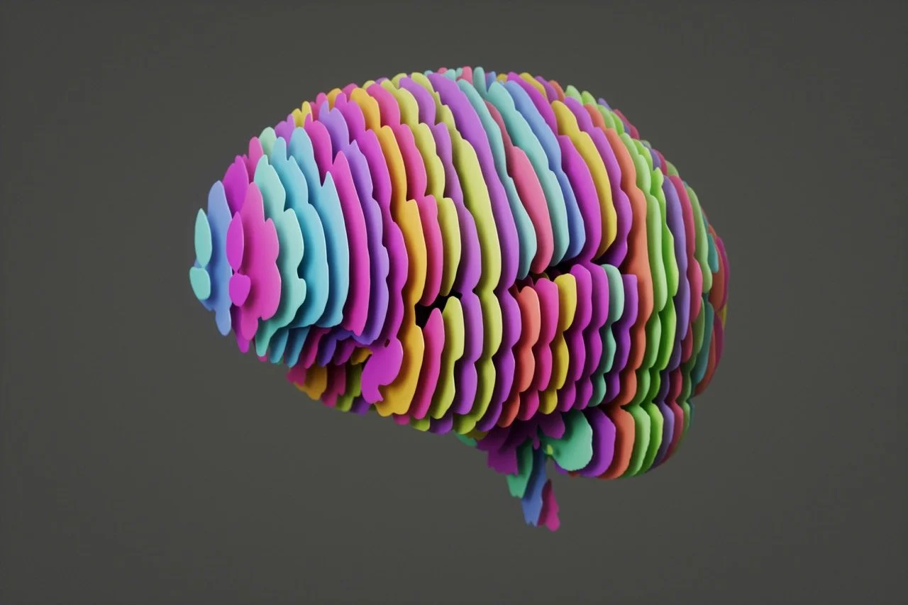 A brain composed of different colorful layers
