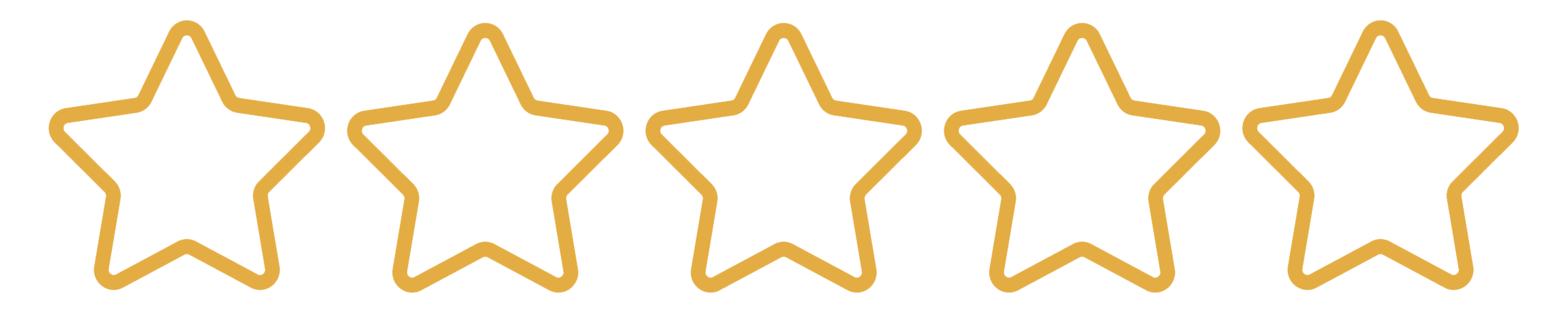 Six gold outlined stars arranged in a horizontal row.