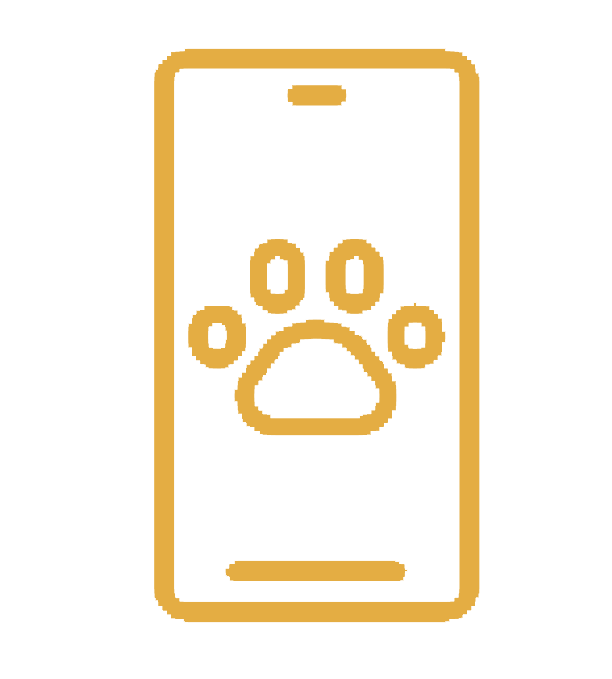 Icon of a smartphone with a paw print displayed on the screen.