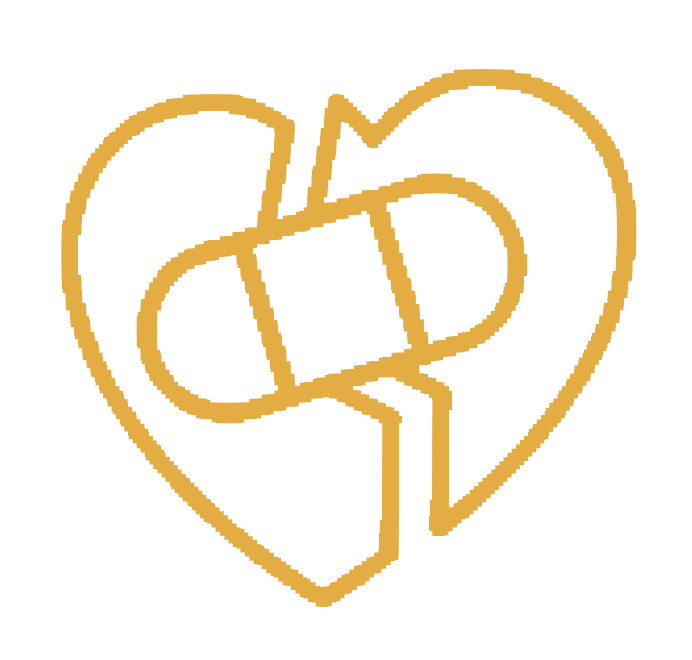 A gold-colored neon sign of a heart with the words 'Dab' and 'Love' written inside.