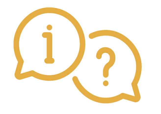 Two speech bubbles, one with an info icon and the other with a question mark, representing communication or inquiry.