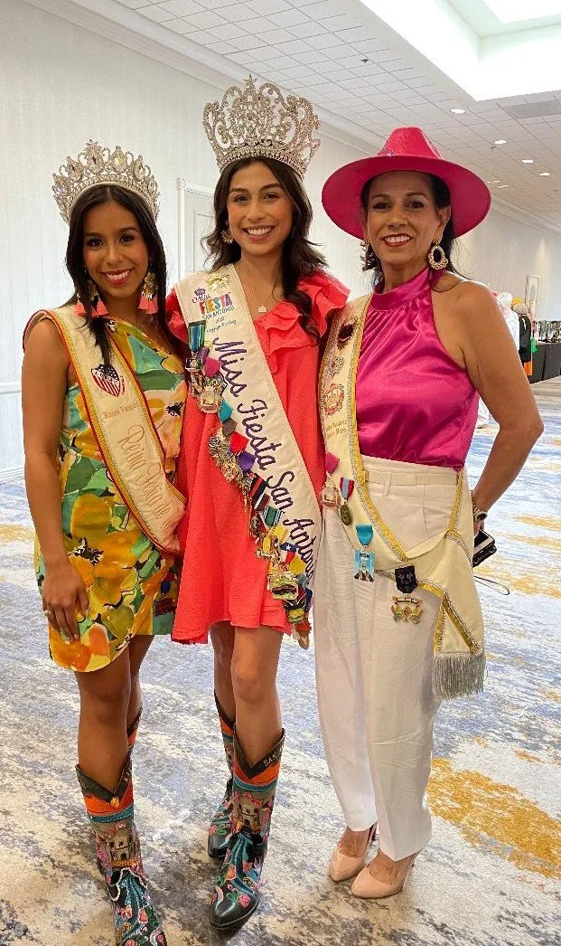 Renee Vasquez, Reina Feria de las Flores_ Jazzlyn Ramirez, Miss Fiesta, and Sylvia Vasquez, Queen mum of Renee Vasquez