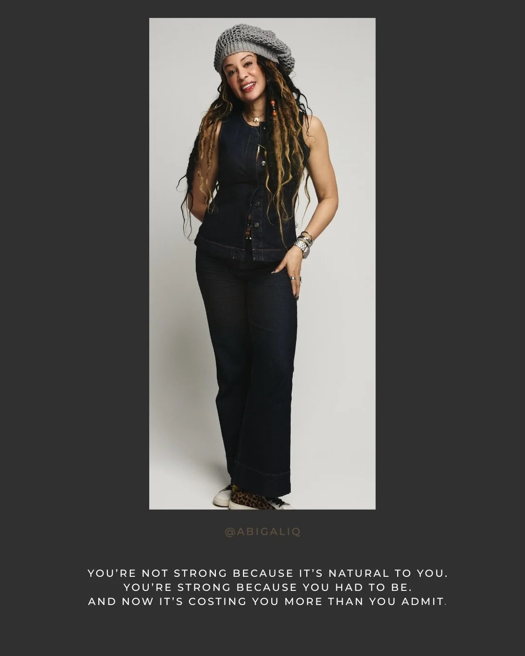 You learnt to be strong for a reason.
But strength that comes from pressure&hellip;
will always come with a cost.

The work isn&rsquo;t to become stronger.
It&rsquo;s to stop abandoning yourself
to hold everything together. 
#theriseofthereal #master