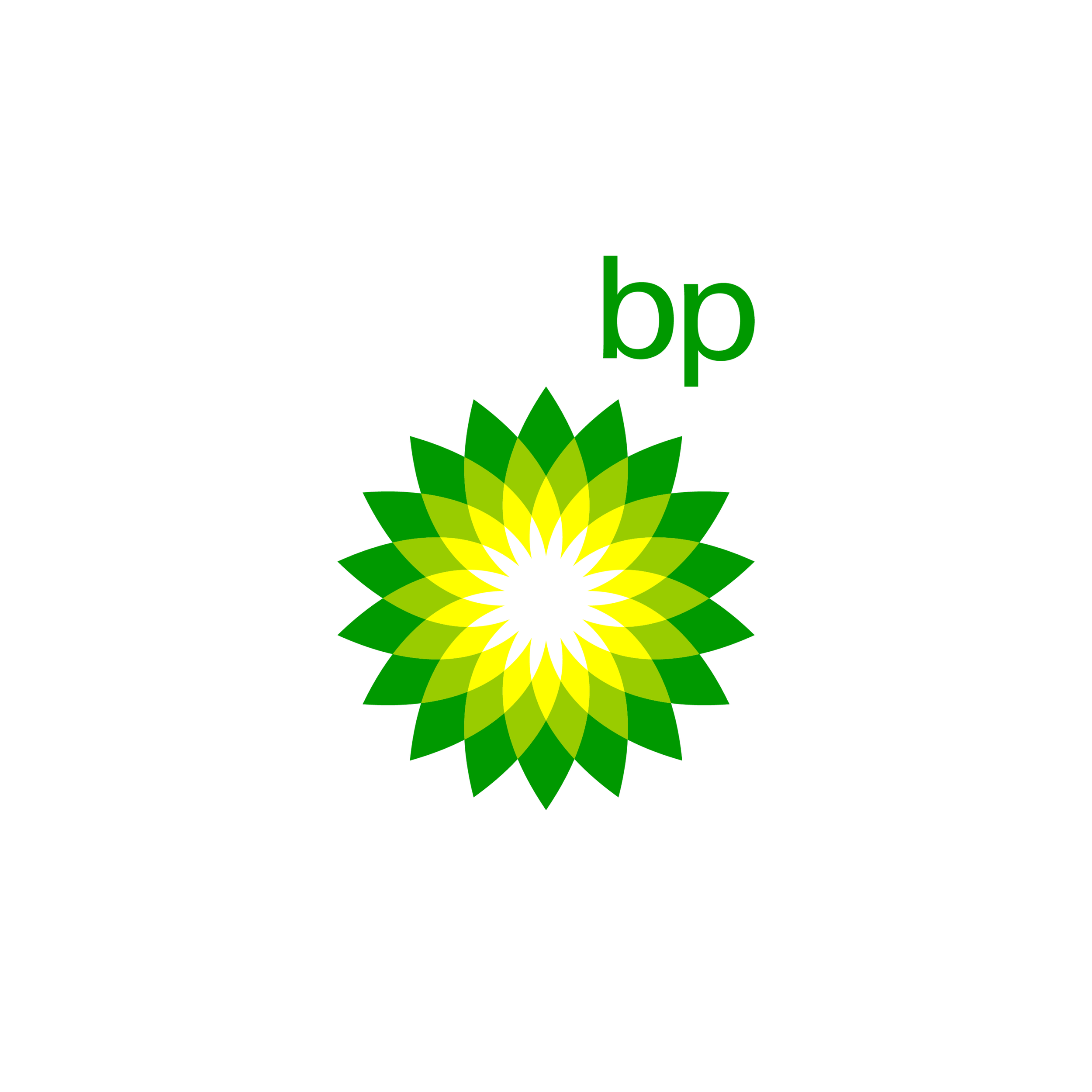 BP logo - Stylised green and yellow geometric flower pattern with the text 'bp' in lowercase green letters above and to the right of the flower logo
