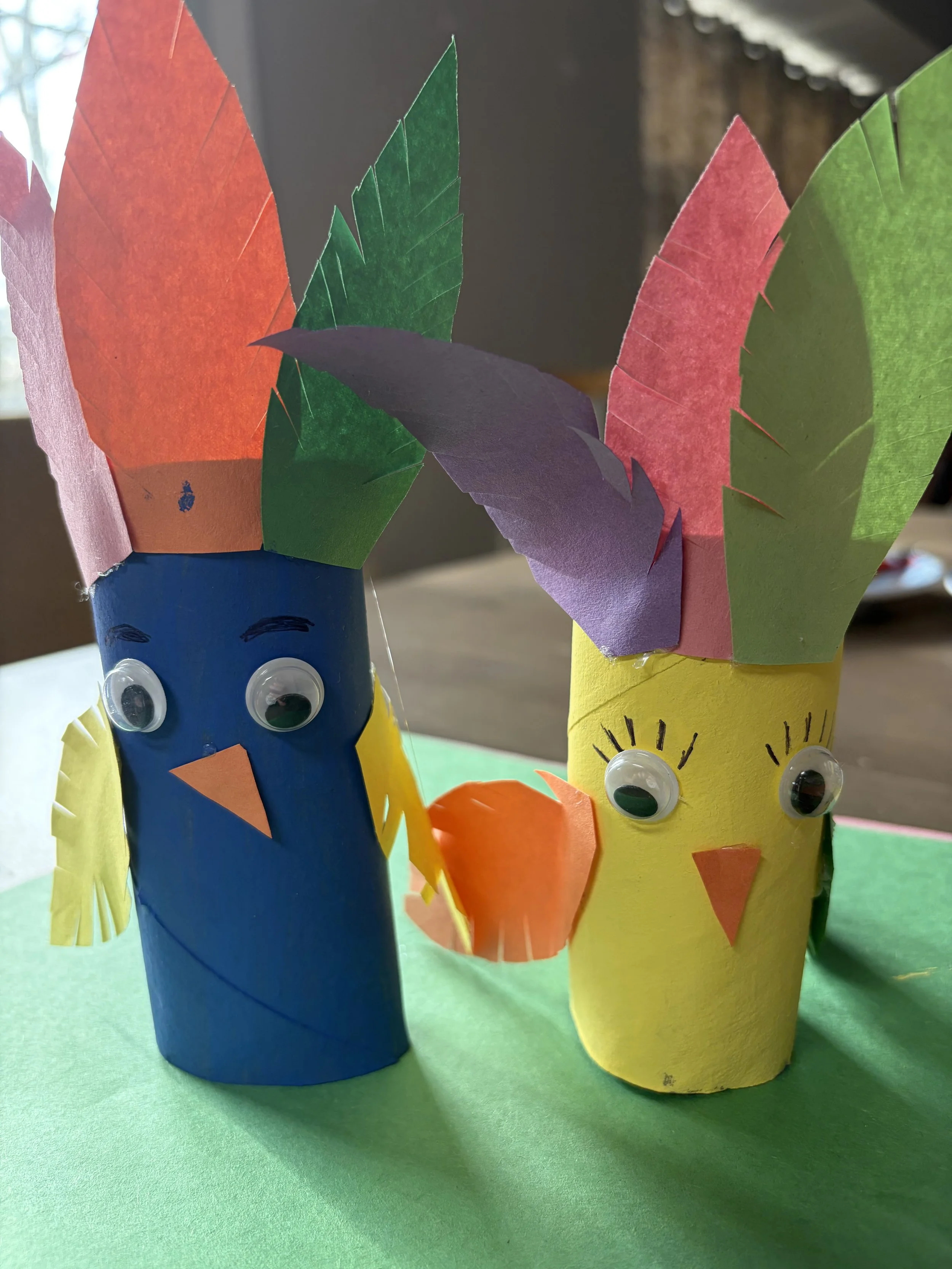 Kids Corner: Toilet Paper Roll Bird Craft with Colorful Leaf Feathers