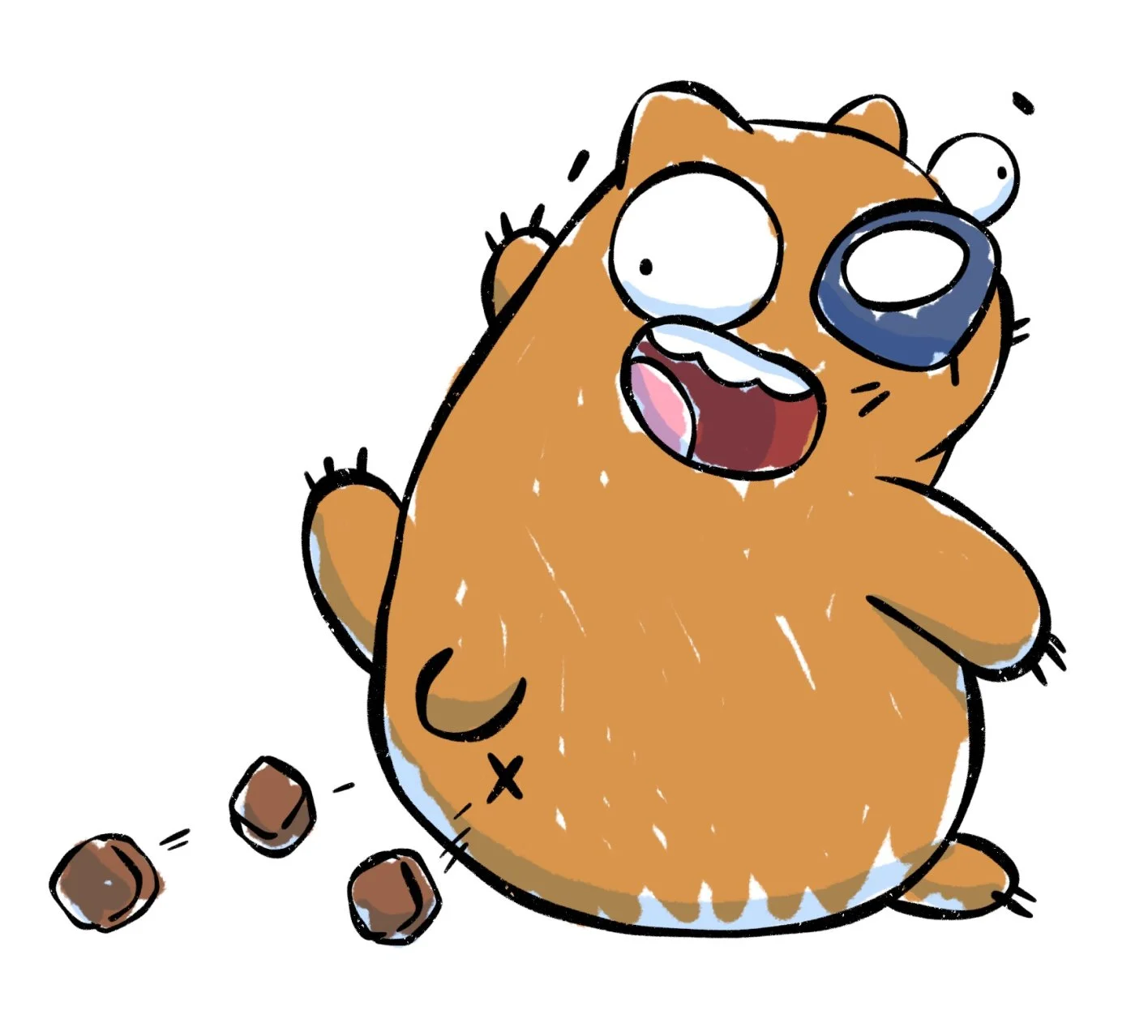 Cartoon wombat with cube-shaped droppings on the ground, showing nature's unusual square poop