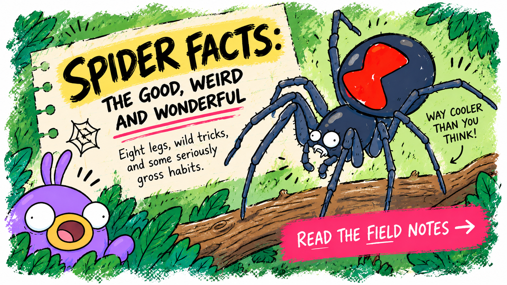 Spider facts: The Good, Weird and Wonderful — explore strange spider species, behaviors and adaptations in this illustrated Ew, Nature! Field Note.