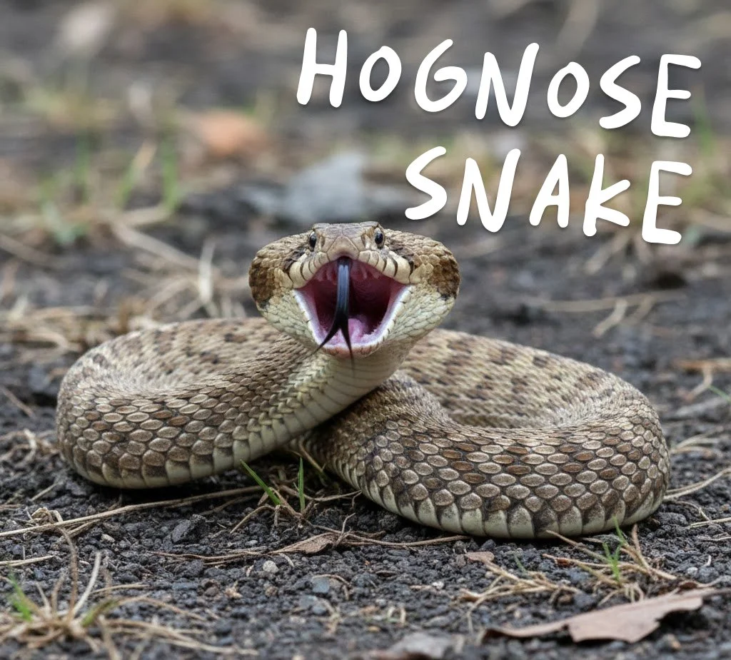 Eastern hognose snake in defensive threat display with mouth wide open and flattened head