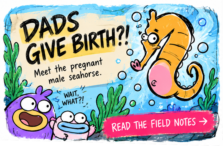 Male seahorses give birth — discover how pregnant seahorse dads carry and deliver their babies in this Ew, Nature! Field Note.
