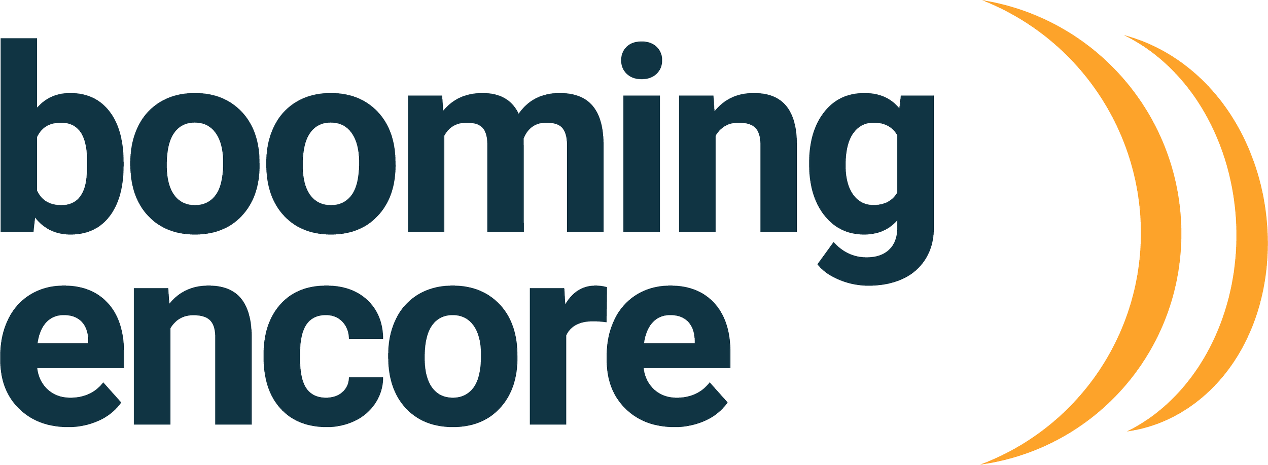 Boingy Emcore logo with the company name in dark blue letters and two curved orange lines to the right.