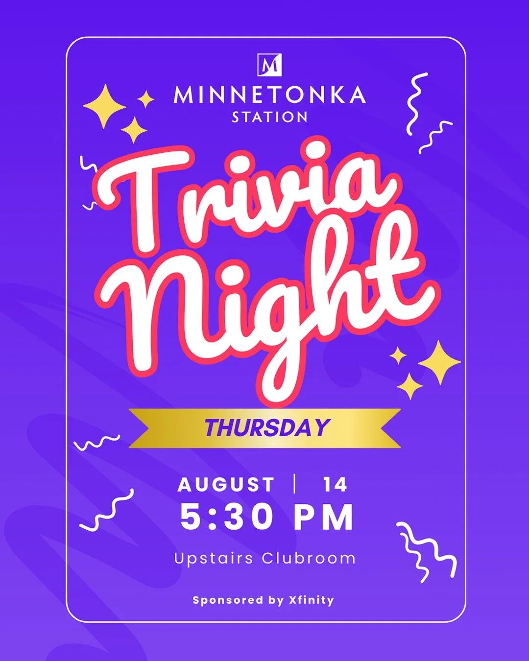 Join us for Trivia Night sponsored by Xfinity on Thursday 8/14 @ 5:30 pm! #Minnetonkastation