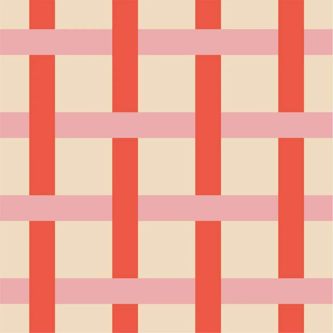 A patterned fabric featuring vertical coral-colored stripes and horizontal soft pink stripes on a beige background.