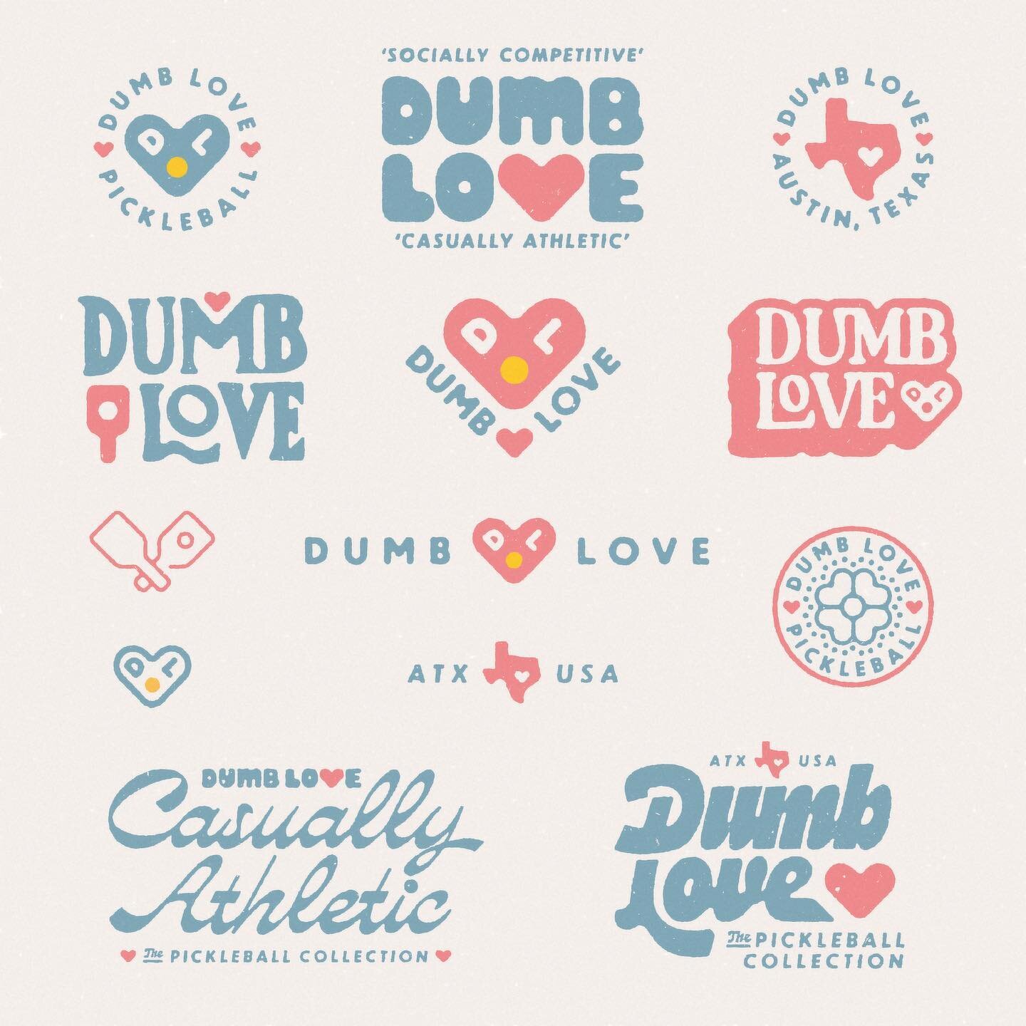 branding for @dumbloveclub , a pickleball apparel company here in ATX. The team wanted a versatile, classic retro aesthetic, and it was great fun exploring a variety of marks centered around the simple heart icon, leaving room to expand into more spo