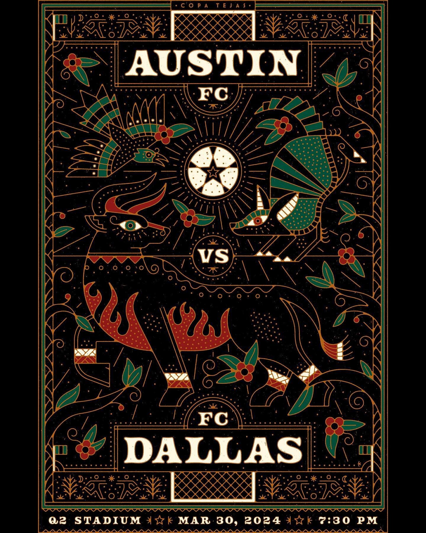 LISTOS! still pinching myself, but I made the gameday poster for the @austinfc big rivalry match vs fc dallas. I first got into graphic design as a young lad because I was obsessed with sports branding, and getting to make something, anything, for my