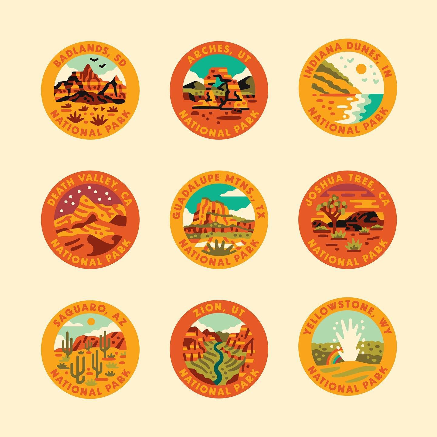 some of the 63 natl park water bottle stickers created for @thegeoproject . was fun illustrating one of americas best features in a simple and vibrant way, just got mine and it&rsquo;s gorgeous. Now to check off a few more parks so my bottle doesn&rs