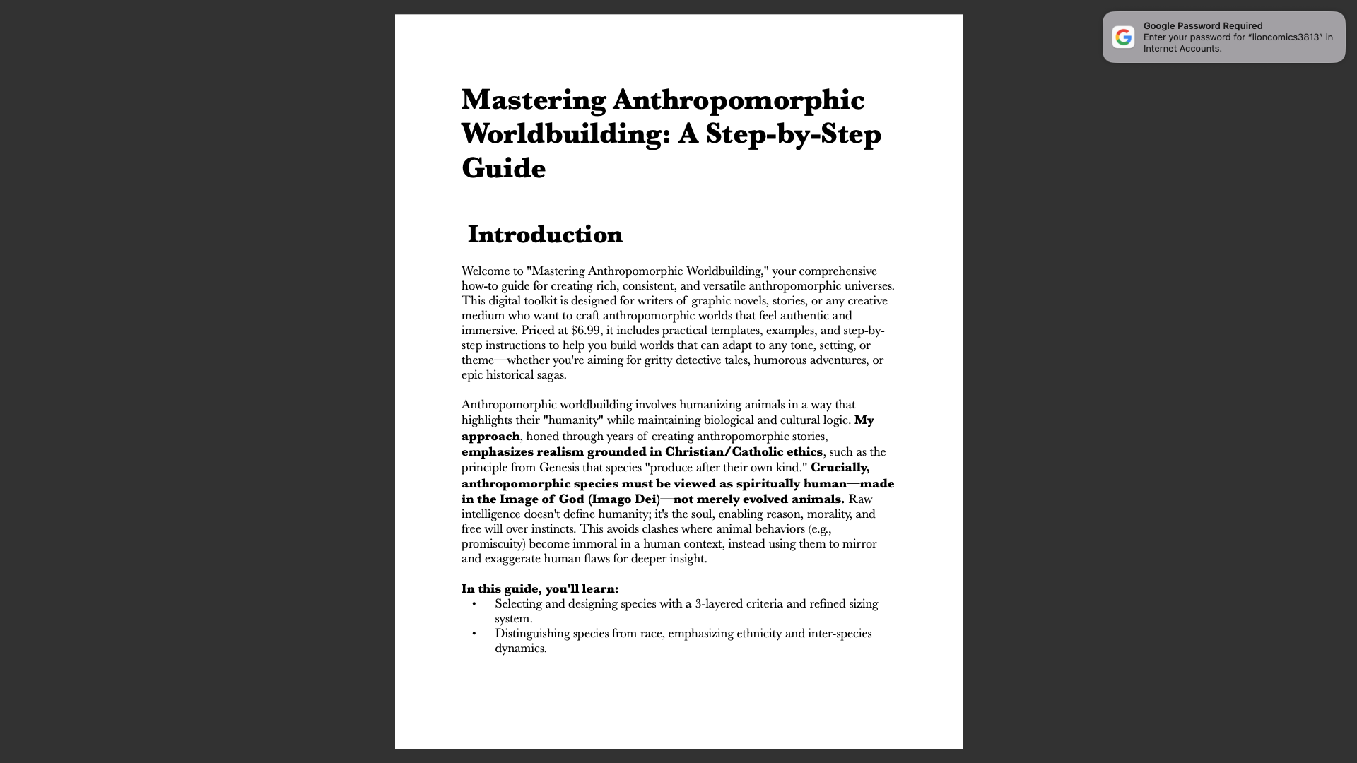 Free Privew: Anthropomorphic Worldbuilding Guide--Sample pages