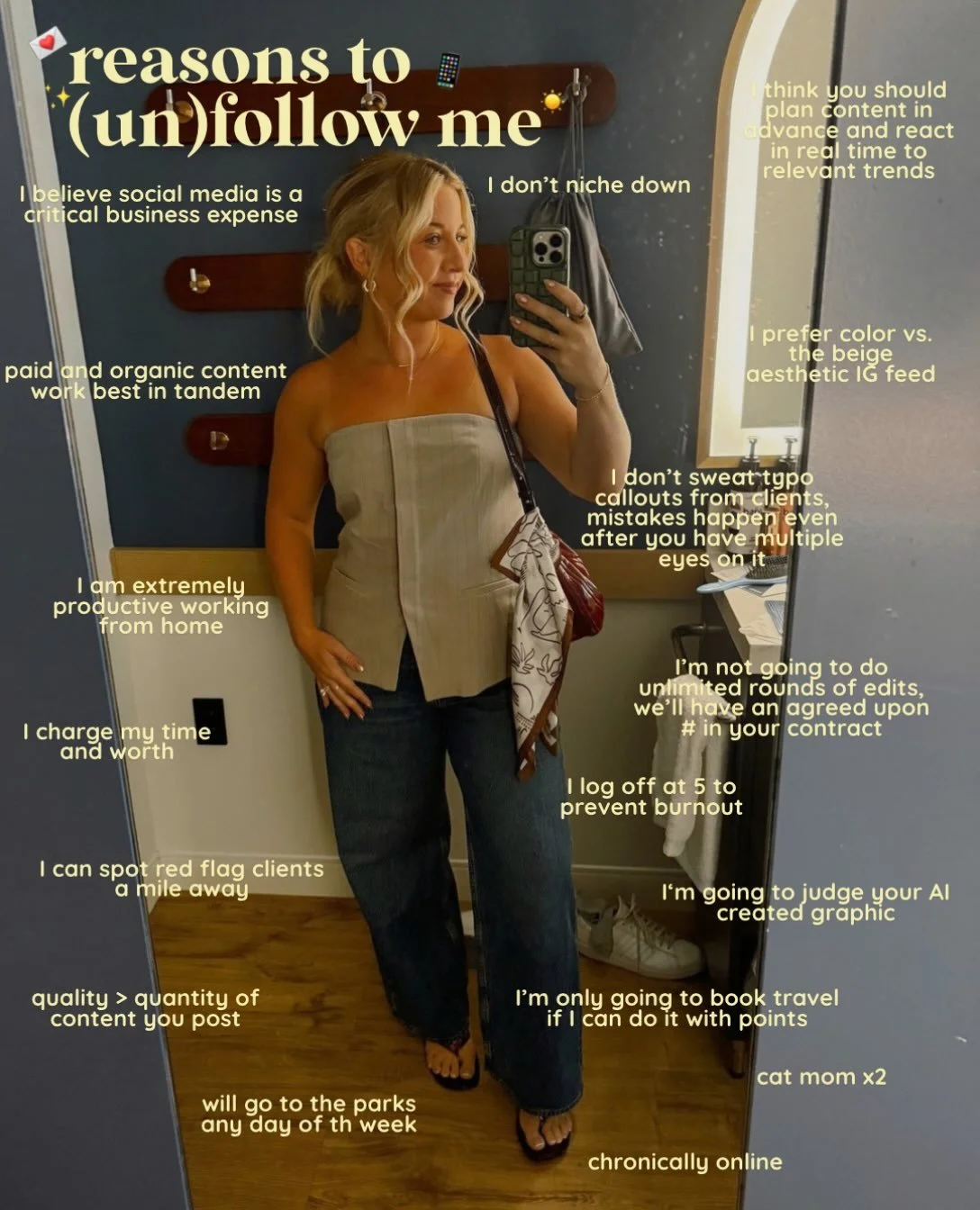 reasons to unfollow or follow me? you tell me!🤷&zwj;♀️

freelancer freelancer with boundaries entrepreneur life social media freelancer orlando marketing orlando content creator