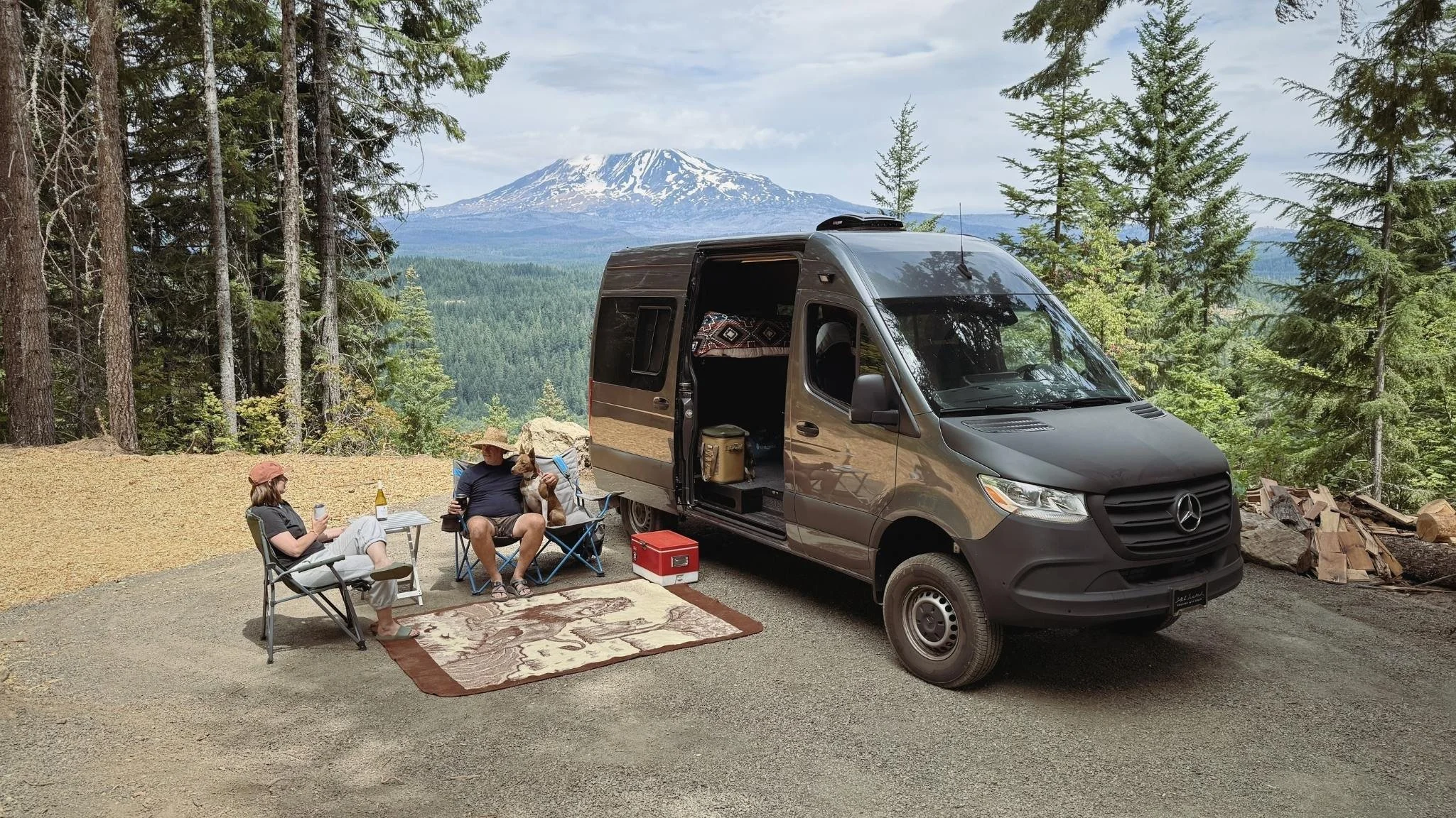 vanlife camp scene near mt. adams in washington state