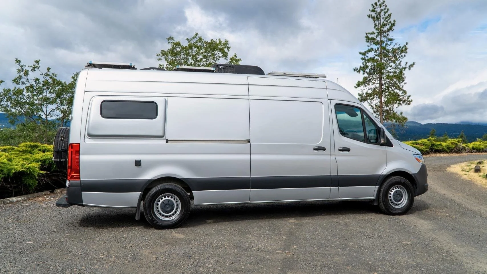 Silver Mercedes Sprinter Van in Hood River Oregon