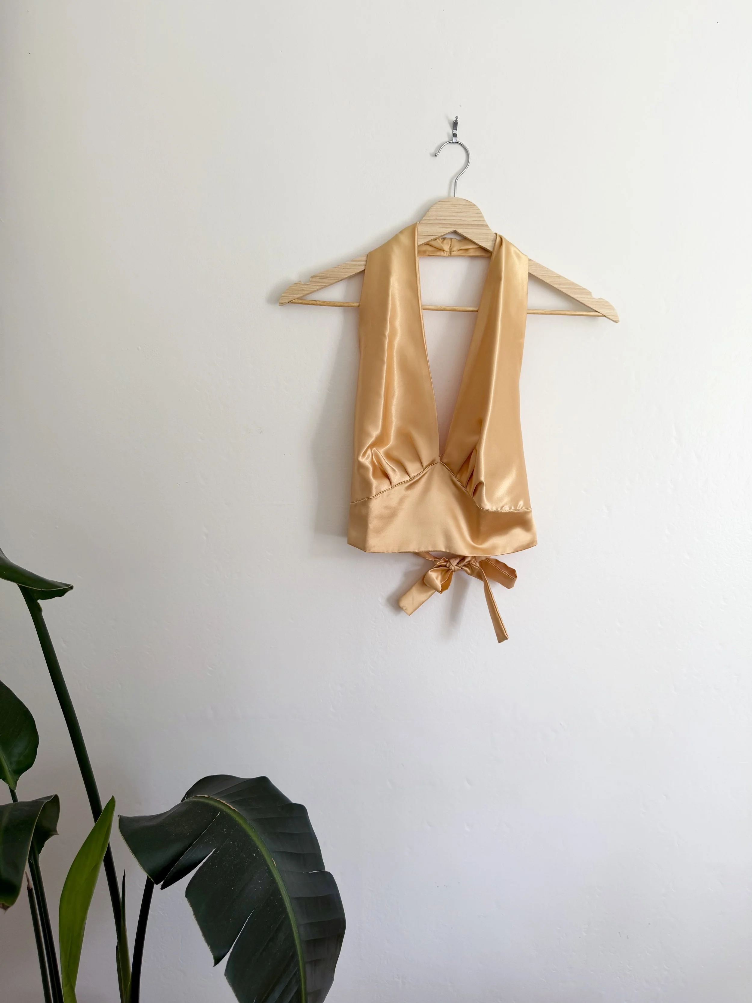 70s Gold Silky Halter Top