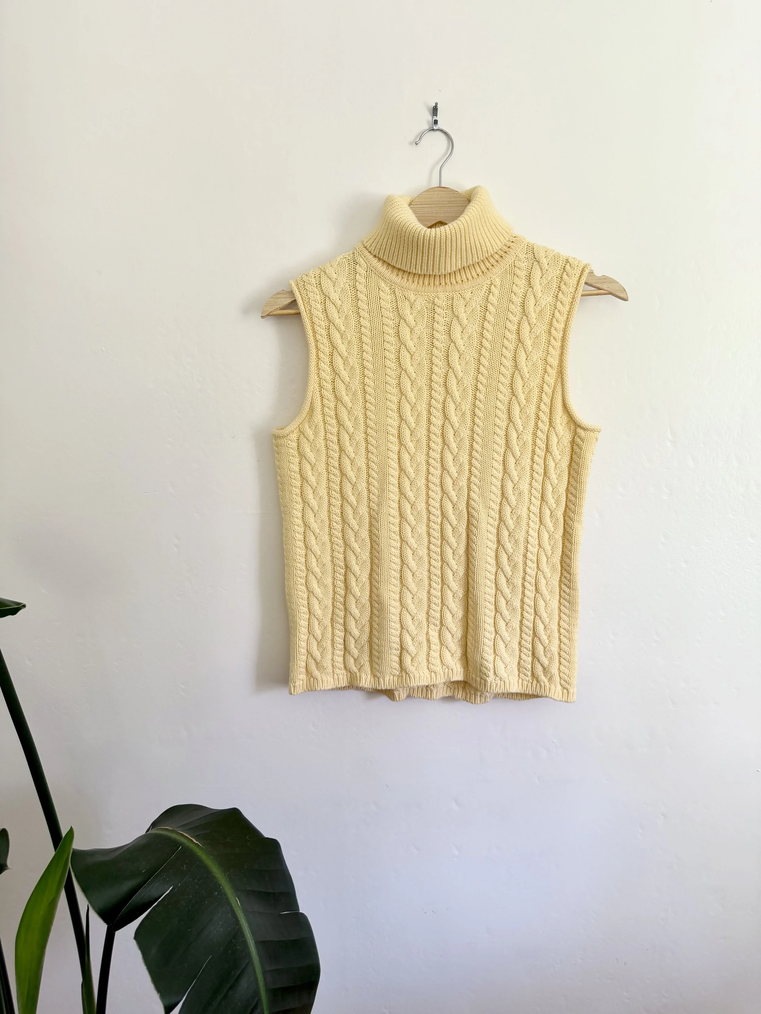 Butter Yellow Cable Knit Tank Top Sweater
