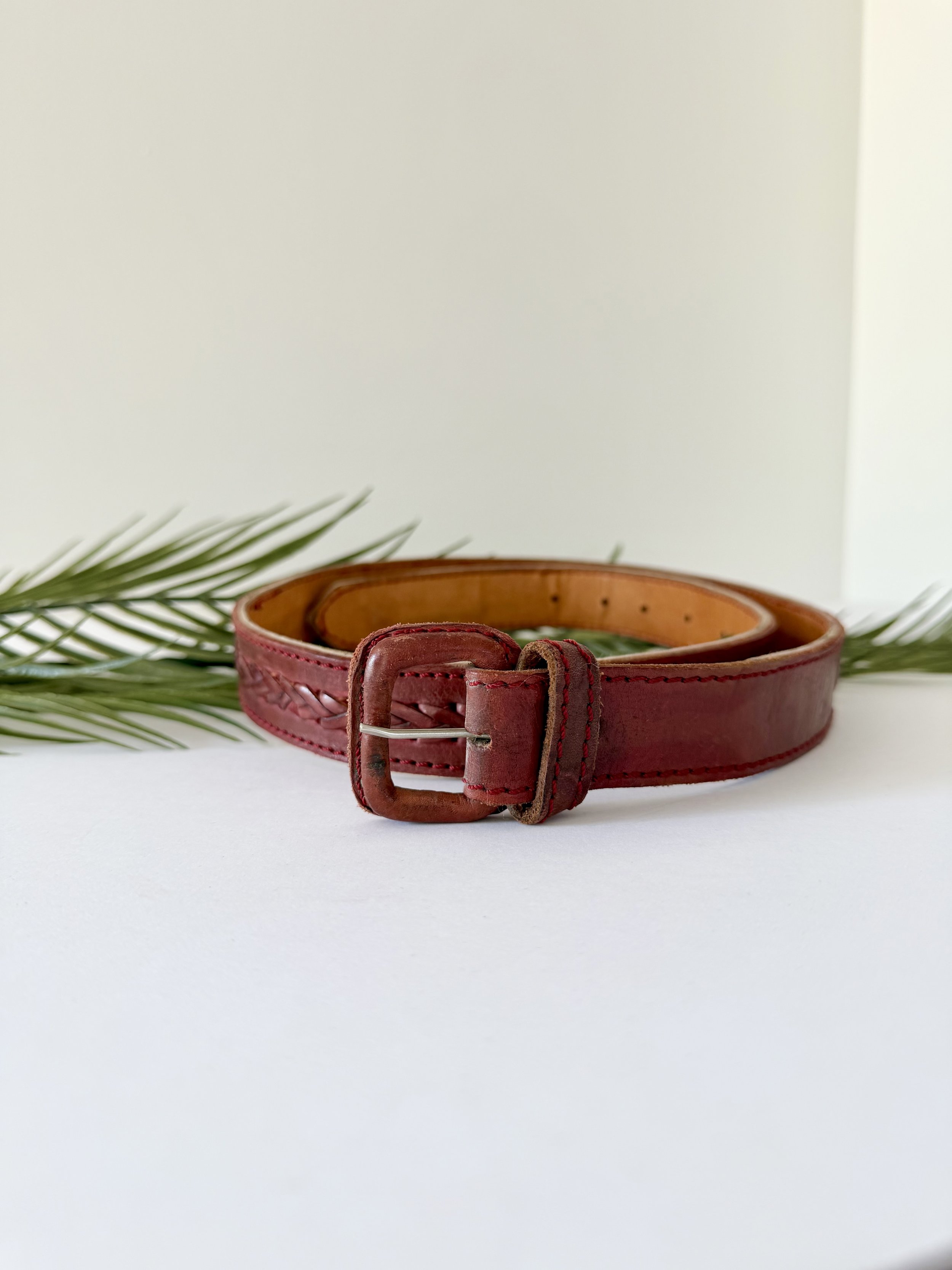 Brown Leather Braided Belt - 38"