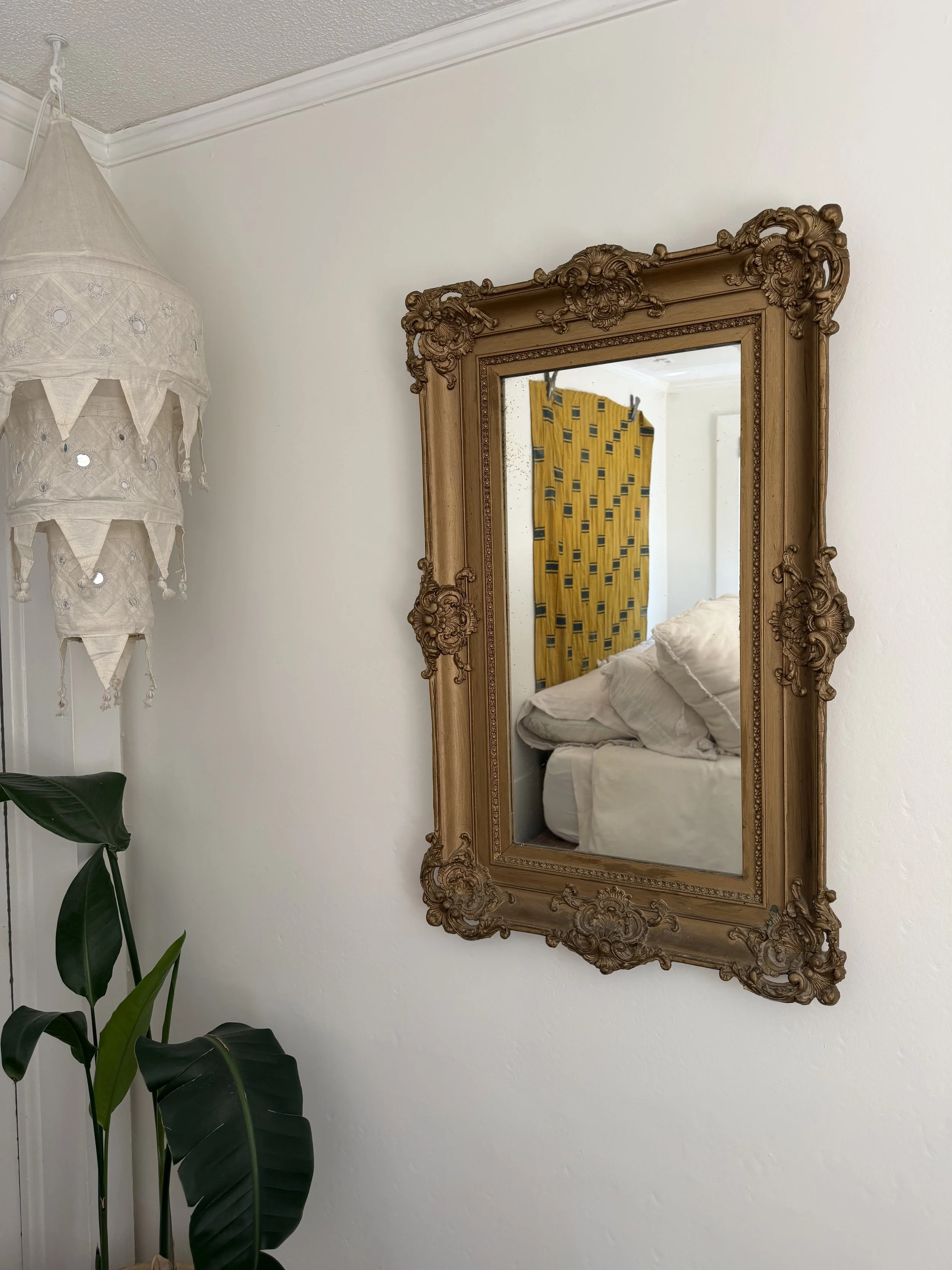 Antique Wooden Rectangular Gold Gilt Mirror