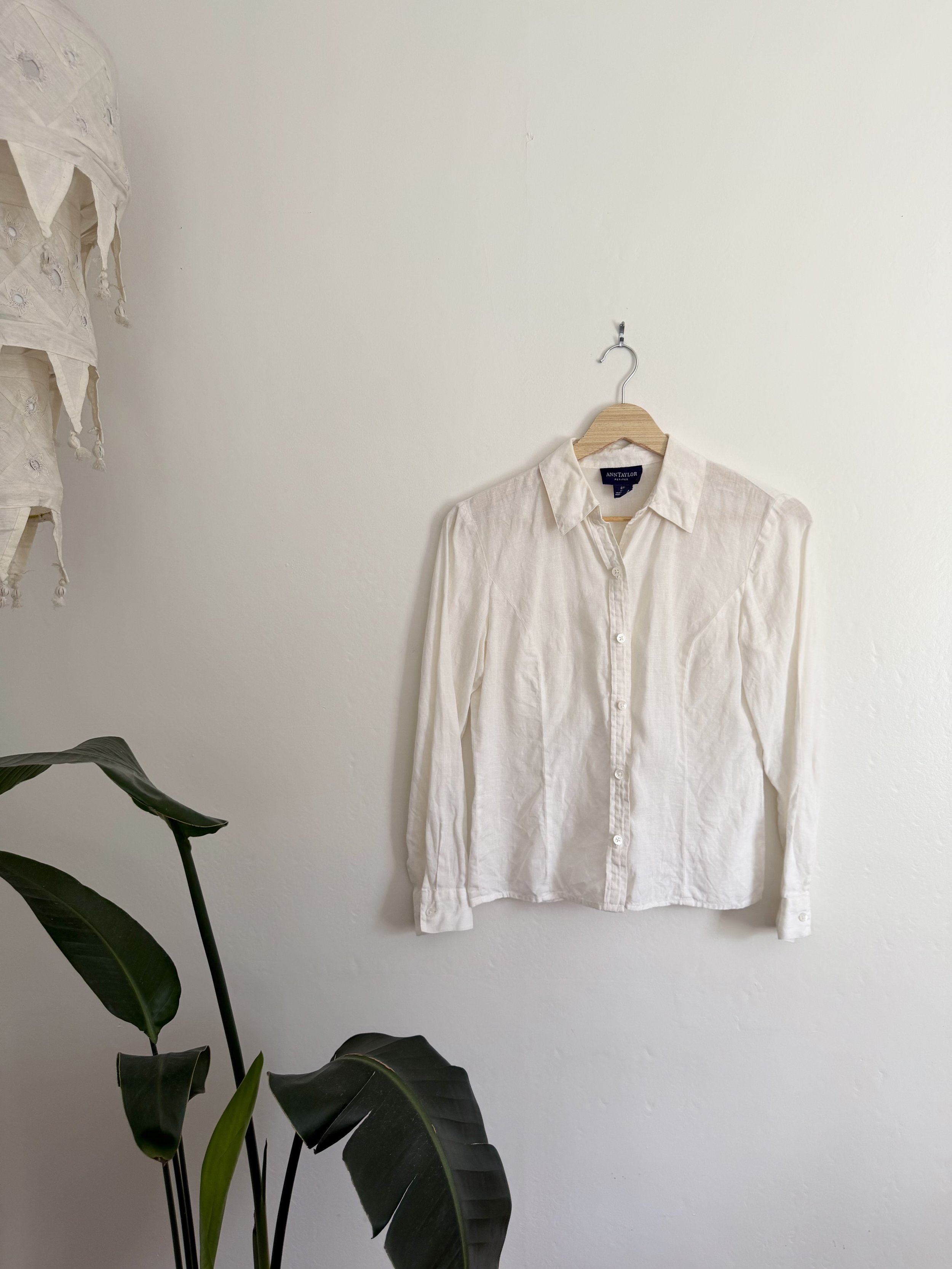 90s White Linen Anne Taylor Button Up