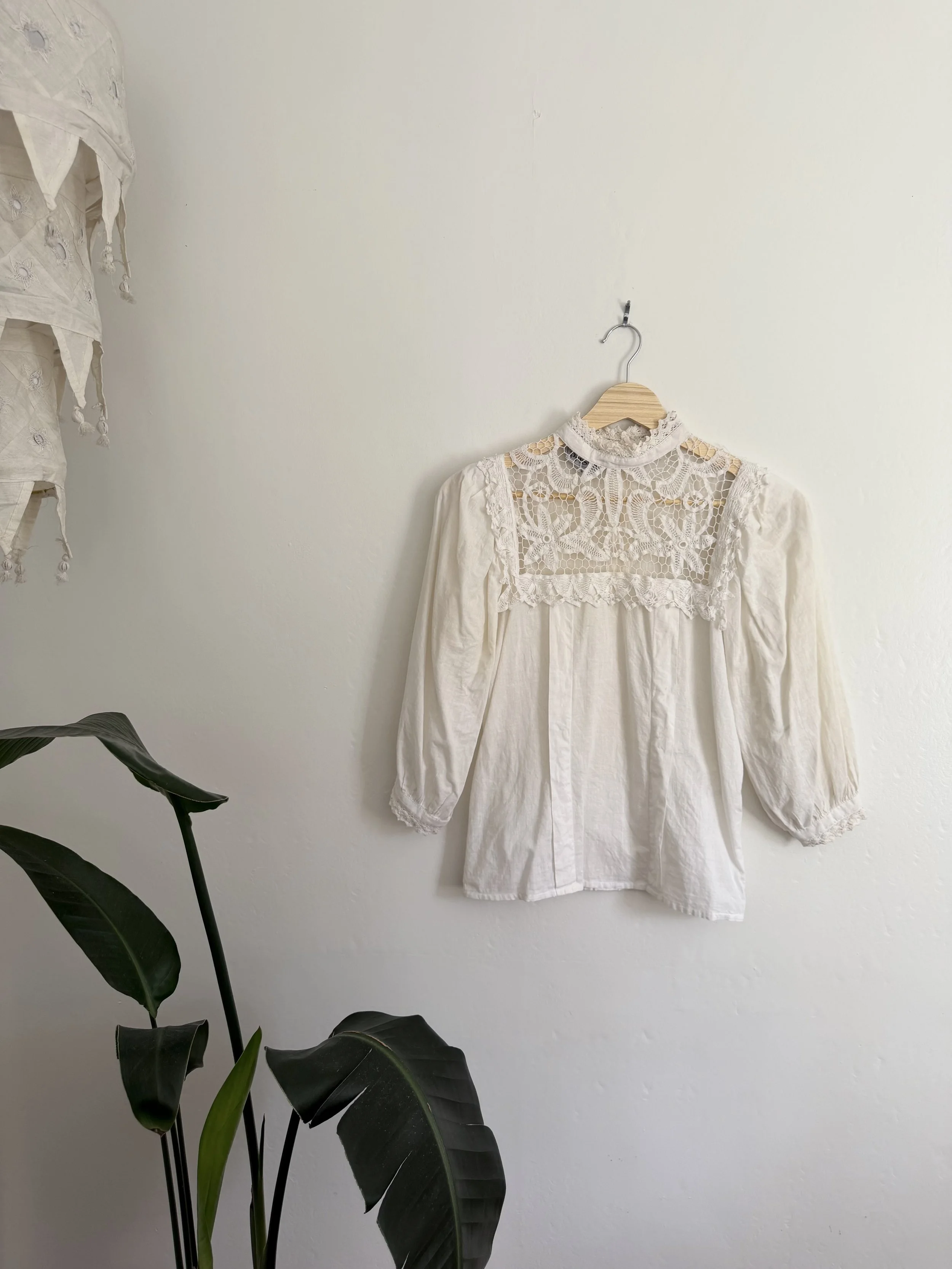 White Cotton Edwardian-Style Lace Blouse