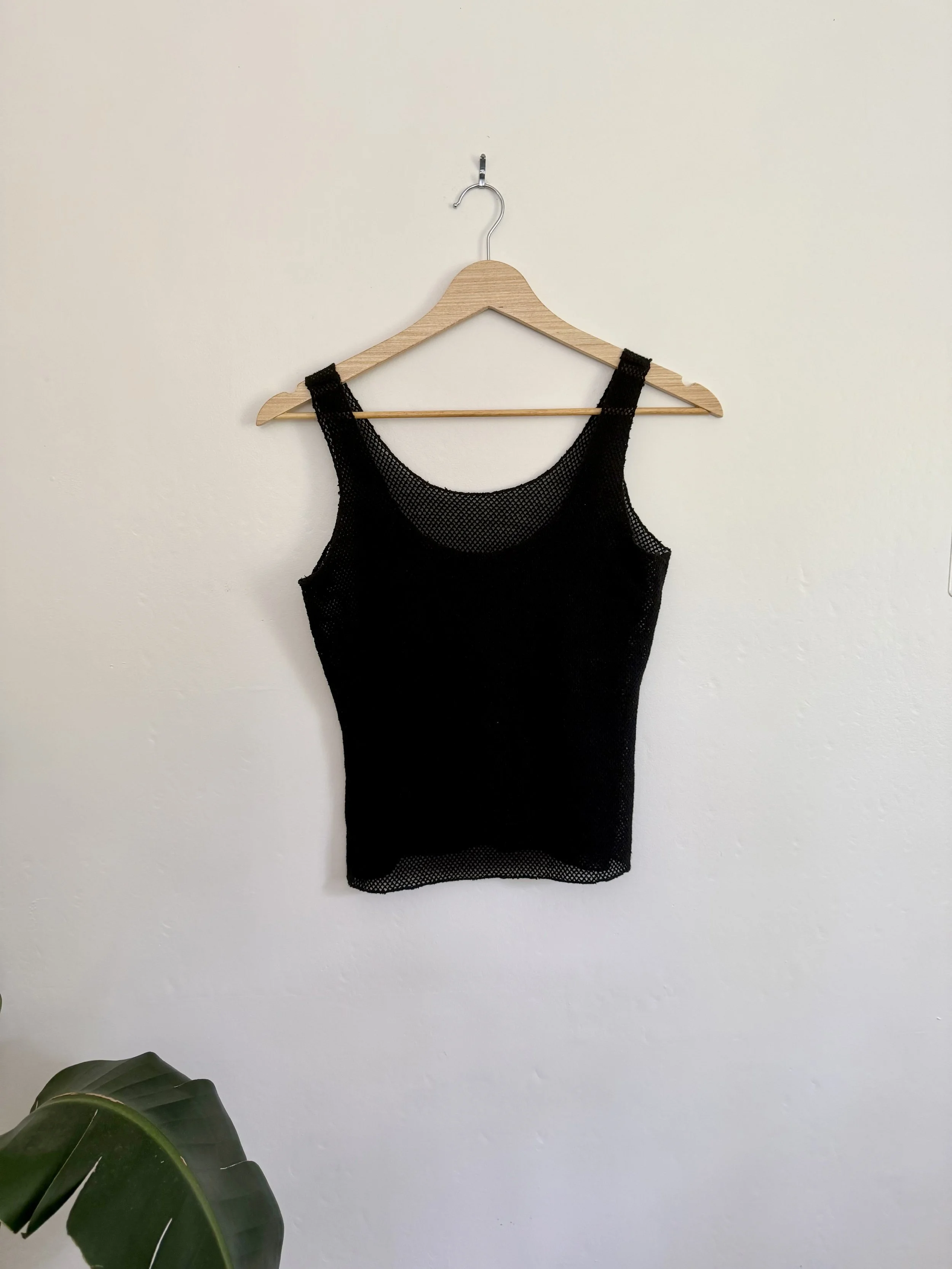 90s Black Knit Mesh Tank Top