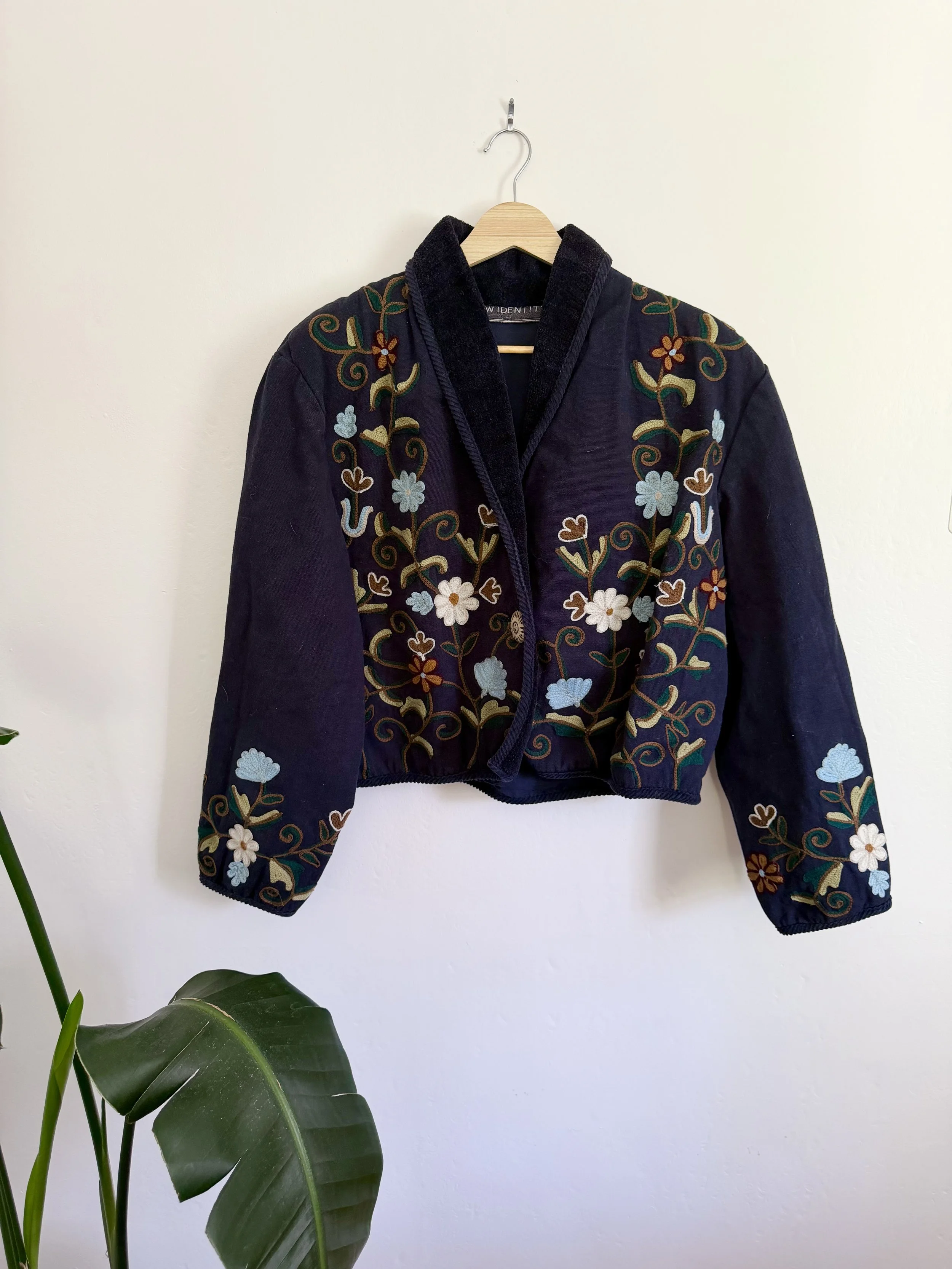 Navy Canvas Floral Embroidered Blazer