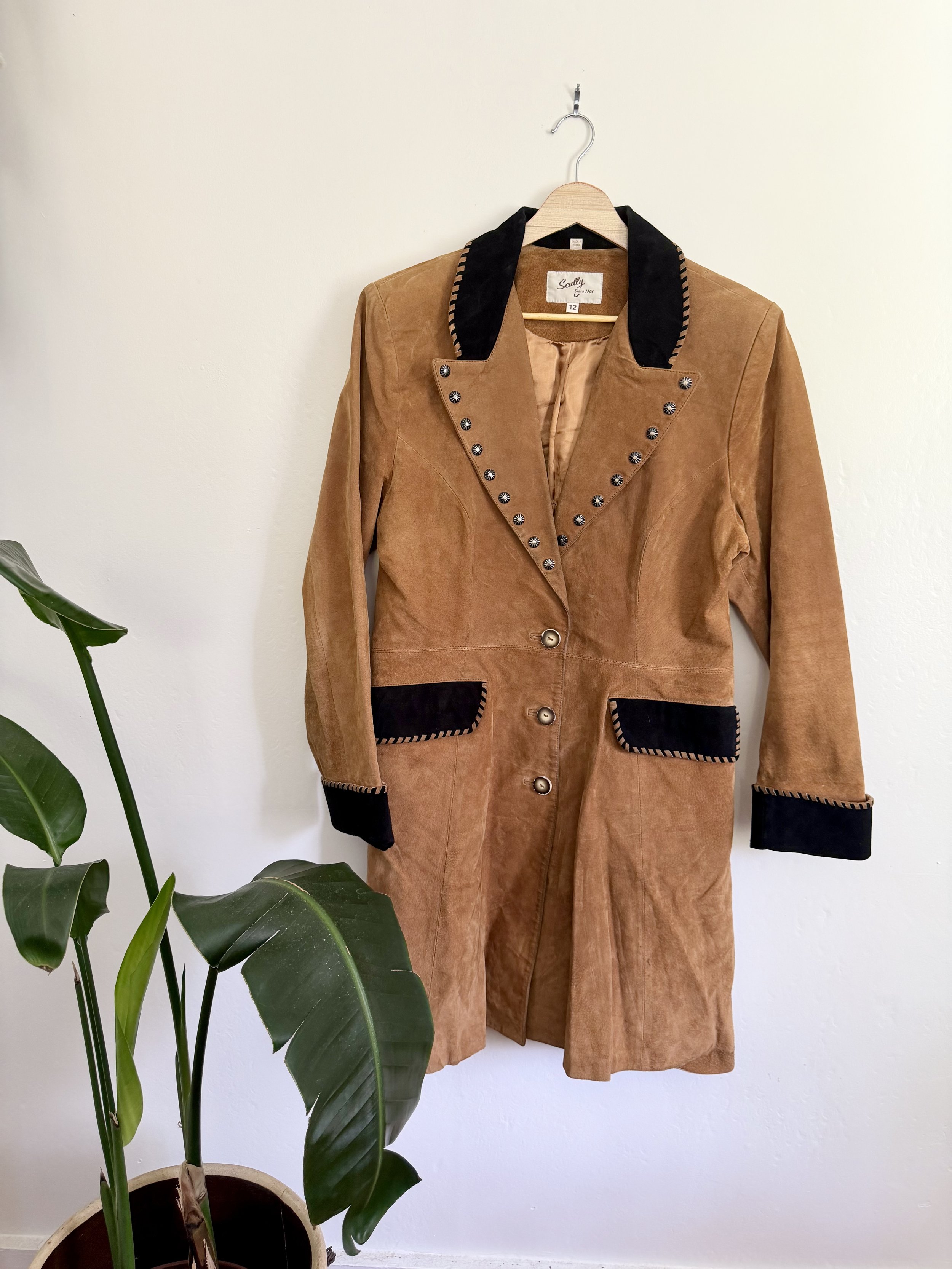 1960s Leather Trench Coat with Metal Embellishments