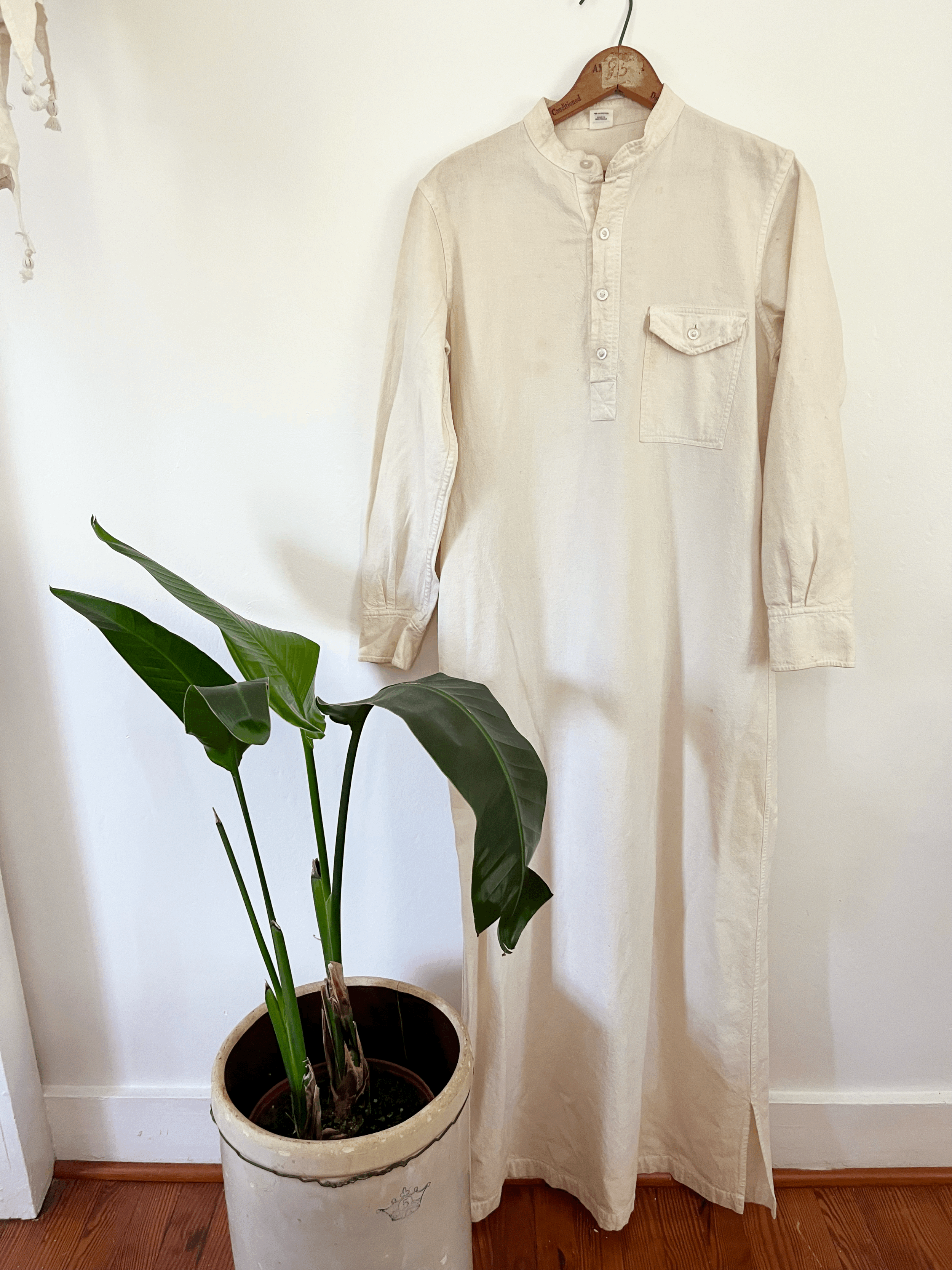 60s Cotton Long Sleeve Cream Dress